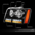 LED DRL Tube Black Amber Side Headlights for Tahoe Suburban (2007–2014)