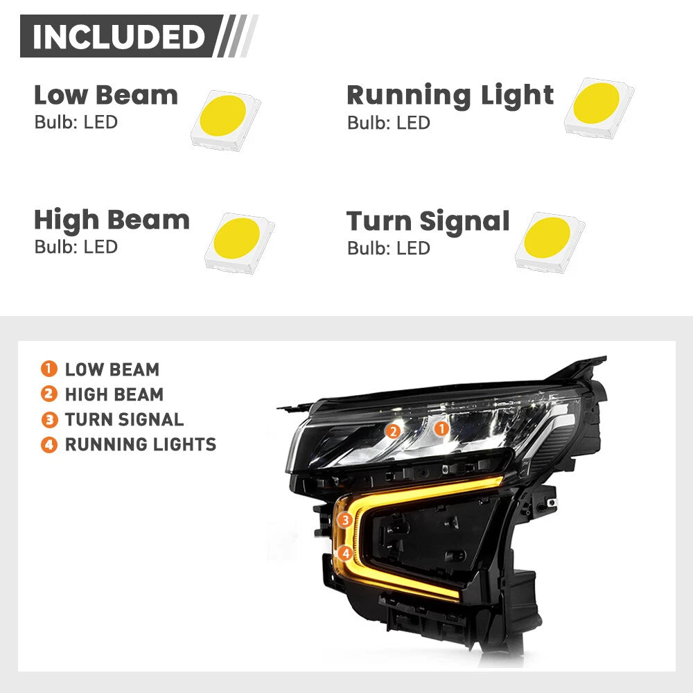 Full LED Headlights for Chevy Suburban Tahoe (2021–2024) - Left + Right Pair