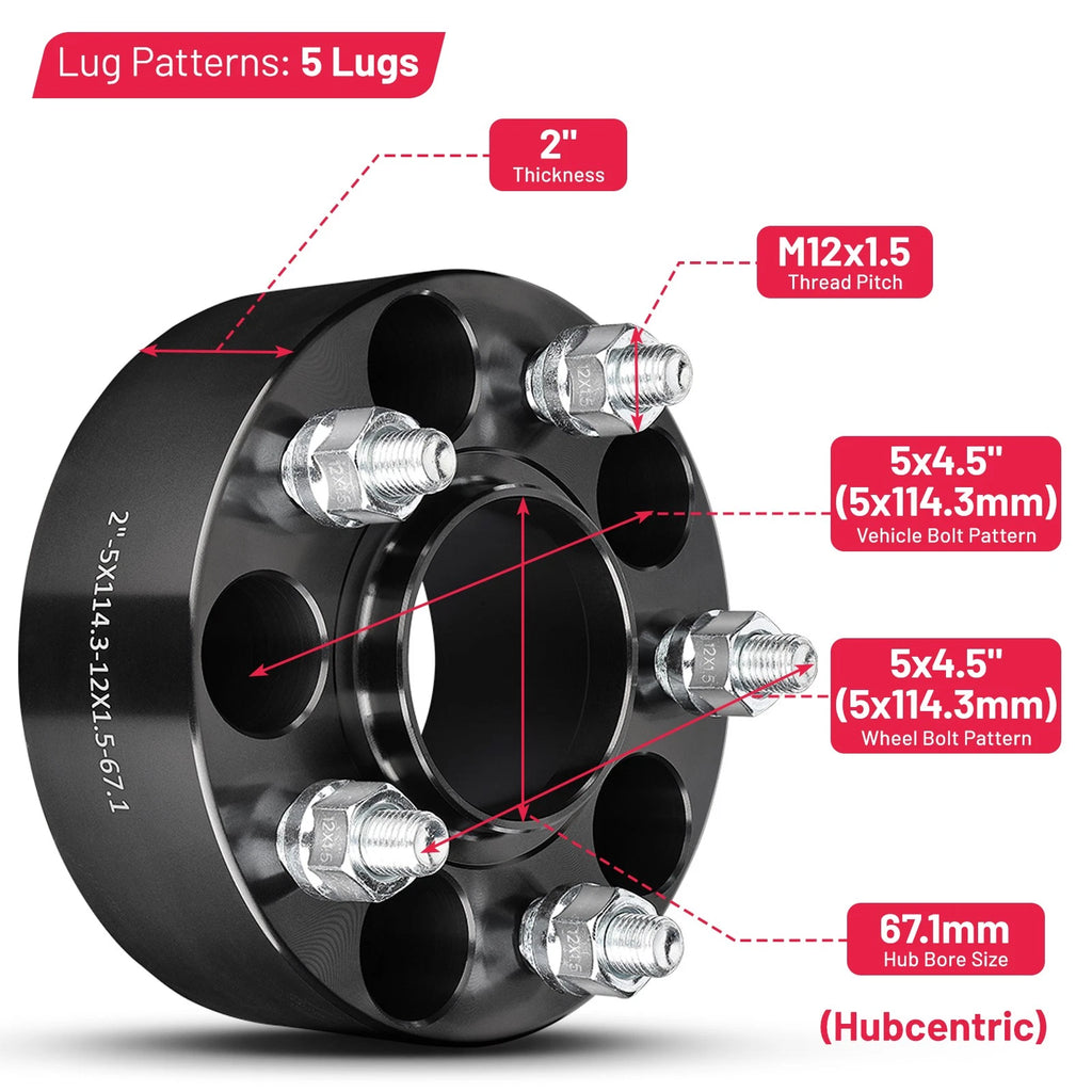 2" 5-Lug Hubcentric Wheel Spacers for Kia Forte5 (2011-2021)