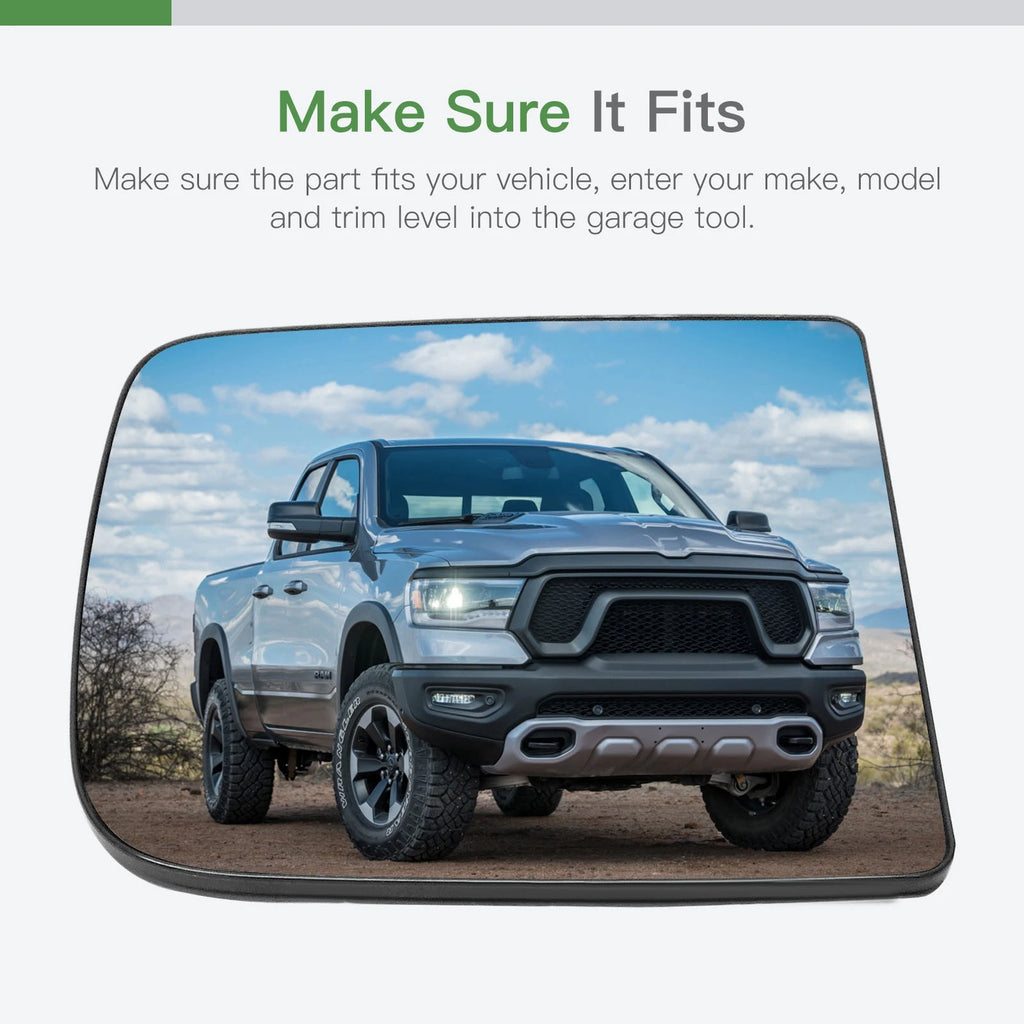 Heated Right Side View Mirror Glass Plate for Dodge Ram 1500 (2010–2019)
