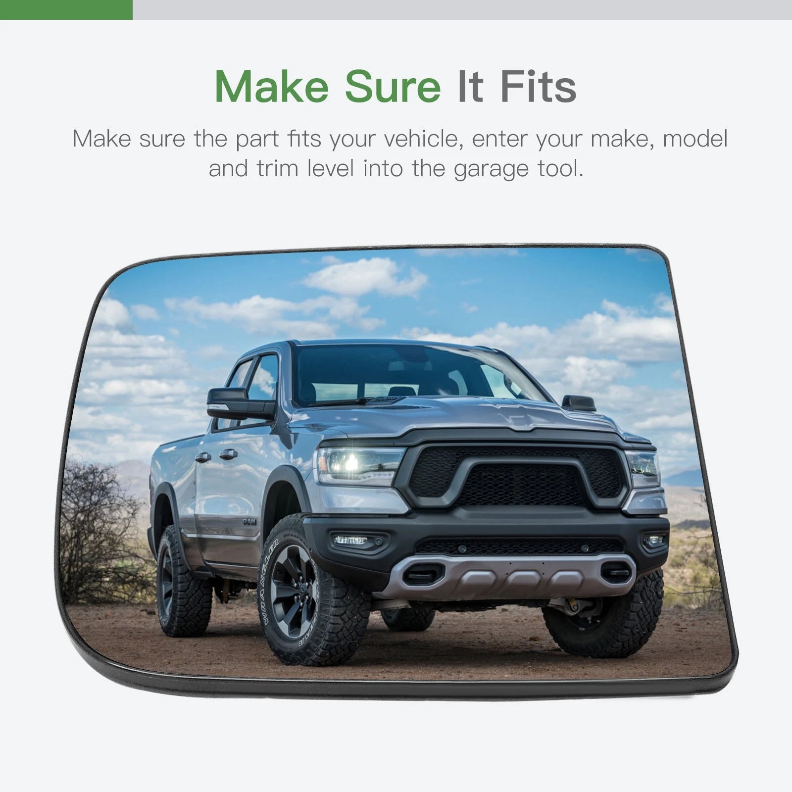 Heated Right Side View Mirror Glass Plate for Dodge Ram 1500 (2010–2019)