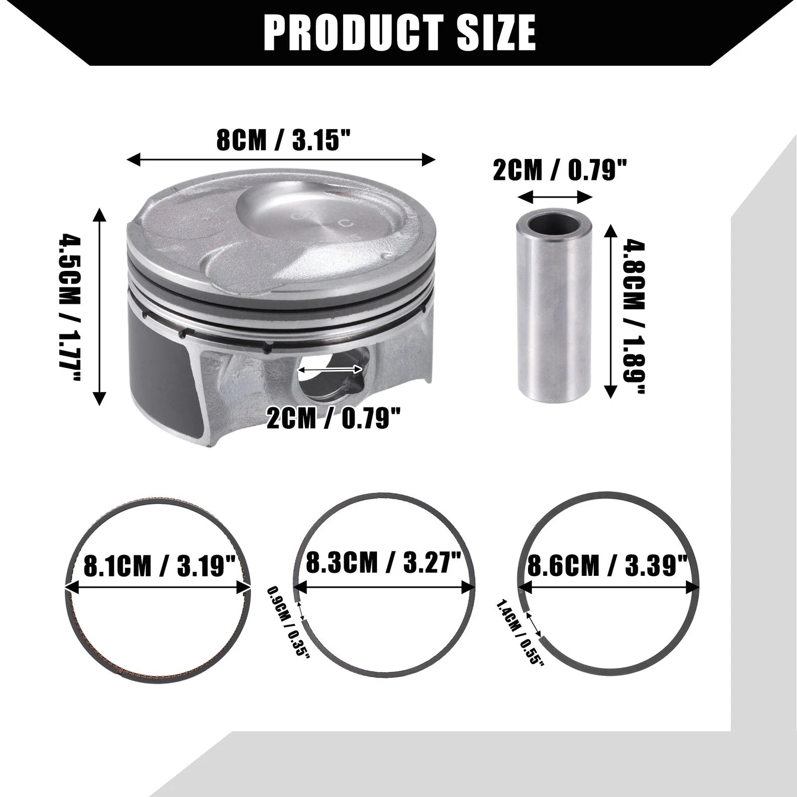 Set of 1 Engine Piston, Pin & Snap Ring for Kia Soul (2010–2019)
