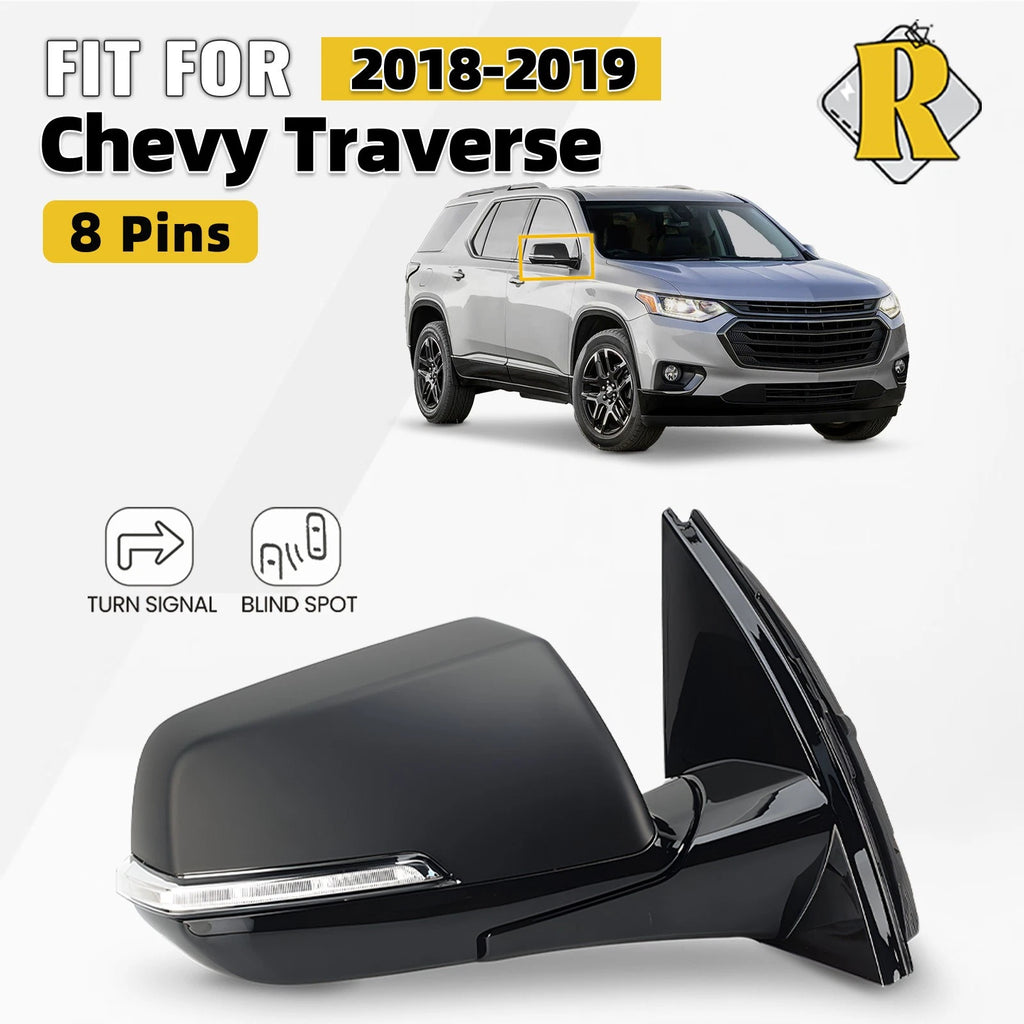 Side Mirror for Chevy Traverse (2018–2019) W/ Blind Spot, Turn Signal, 8 Pin