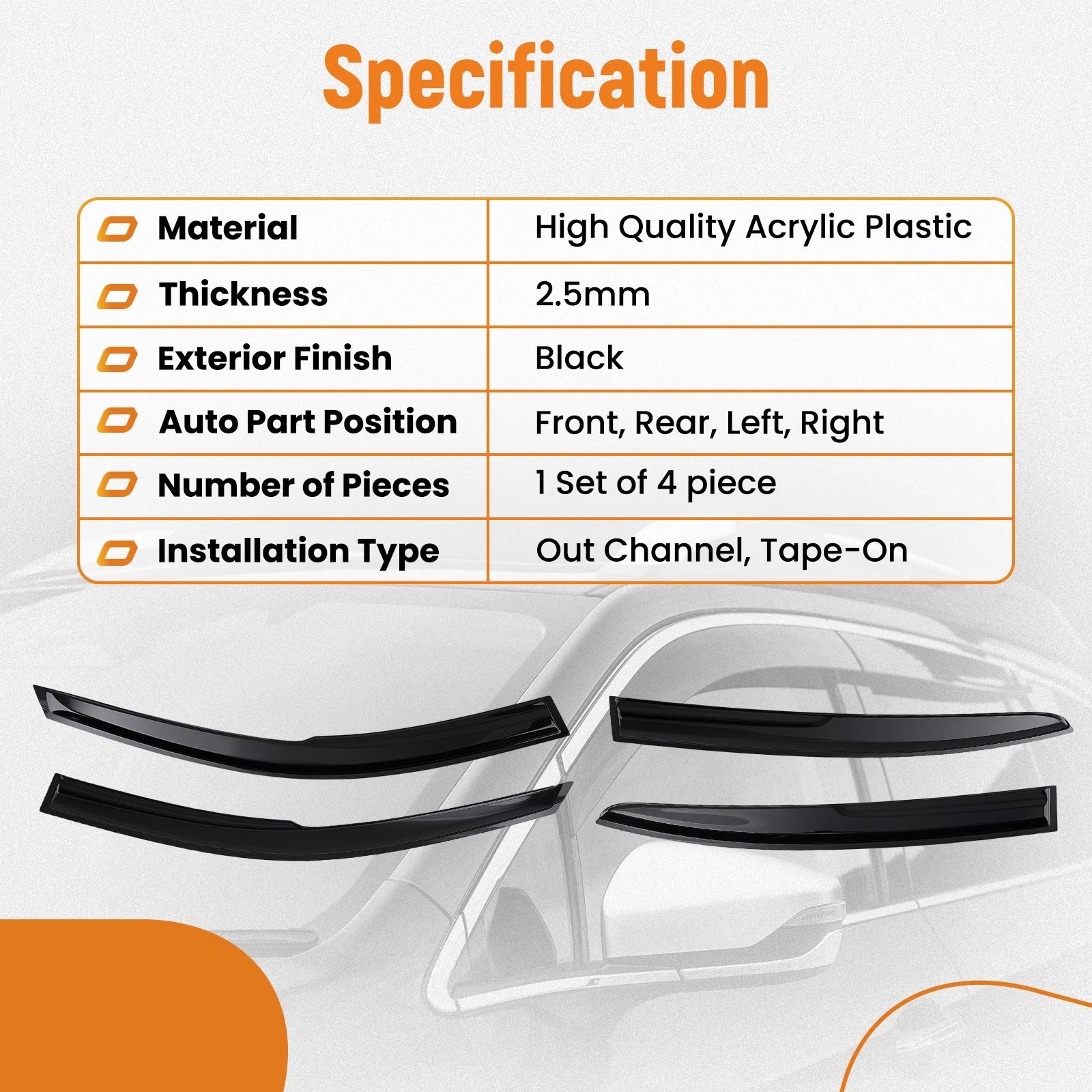 Window Visor Deflector Set for Honda Accord (2008–2012) 4-Door Sedan Black