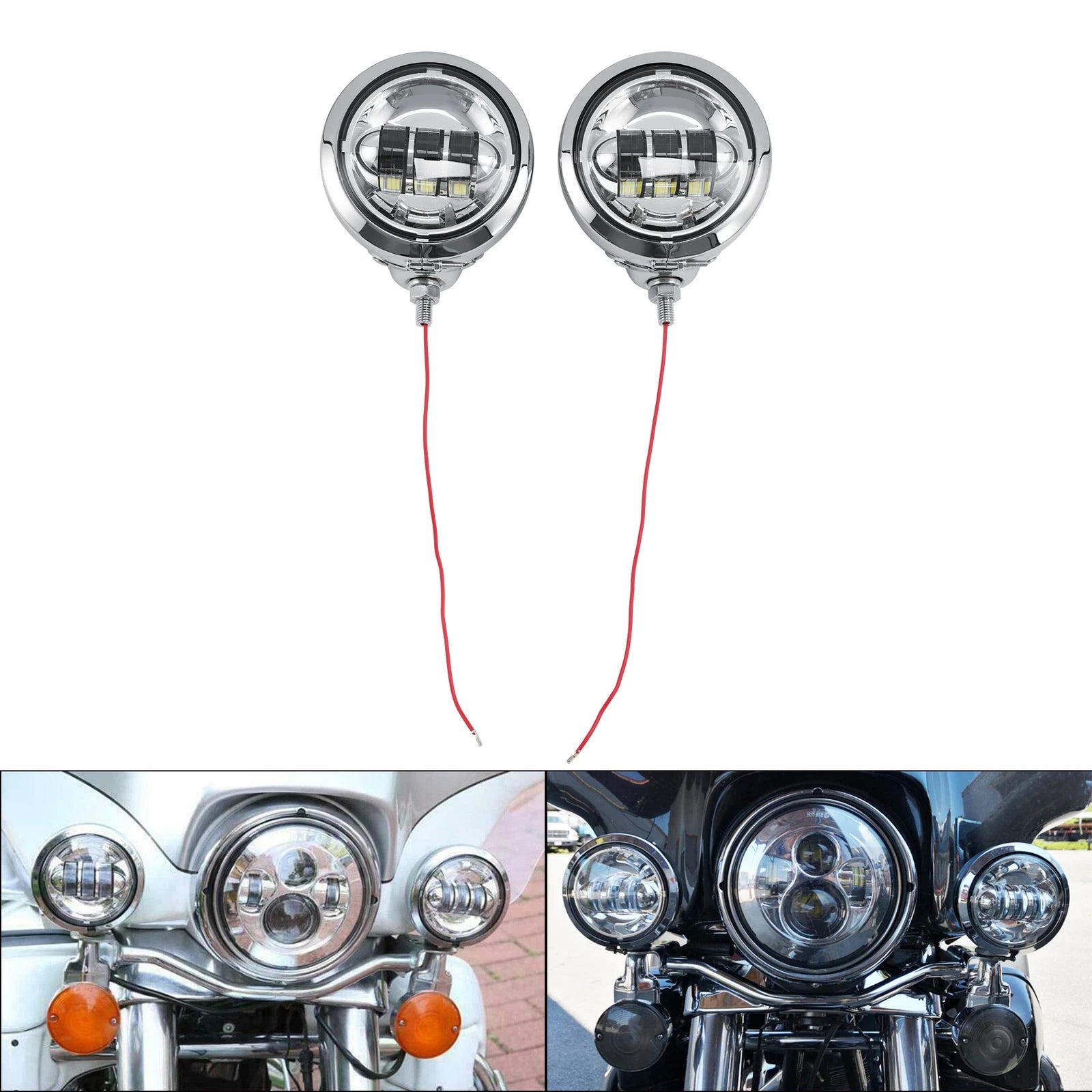 Pair of 4-1/2" LED Fog Lights & Housing Bucket for Harley Electra Glide Dyna