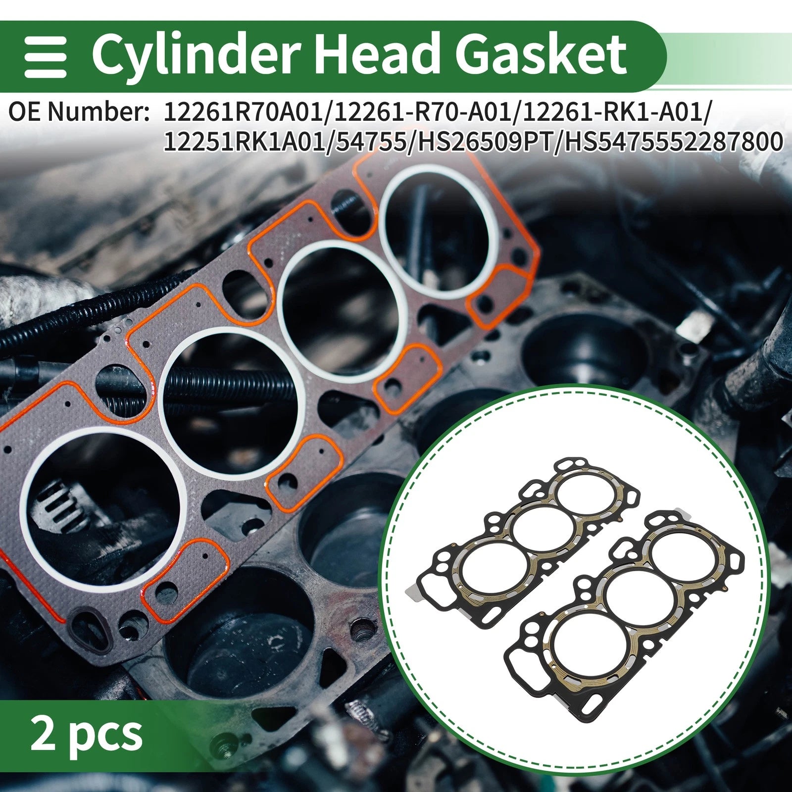 Set of 2 Cylinder Head Gaskets for Honda Accord (2008–2017) No. 12261R70A01