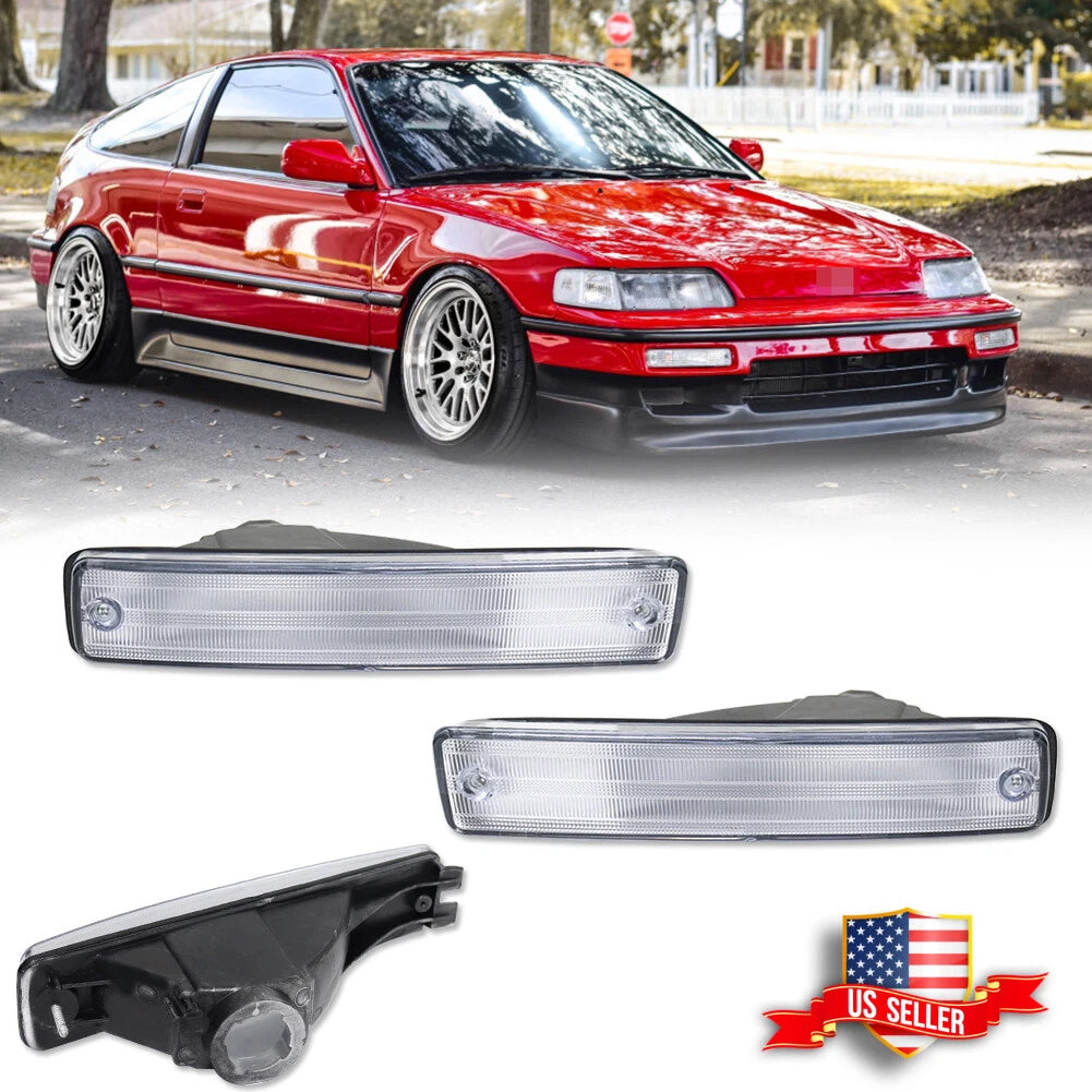 JDM Chrome Clear Front Bumper Turn Signal Lights for Honda CRX (1990–1991)