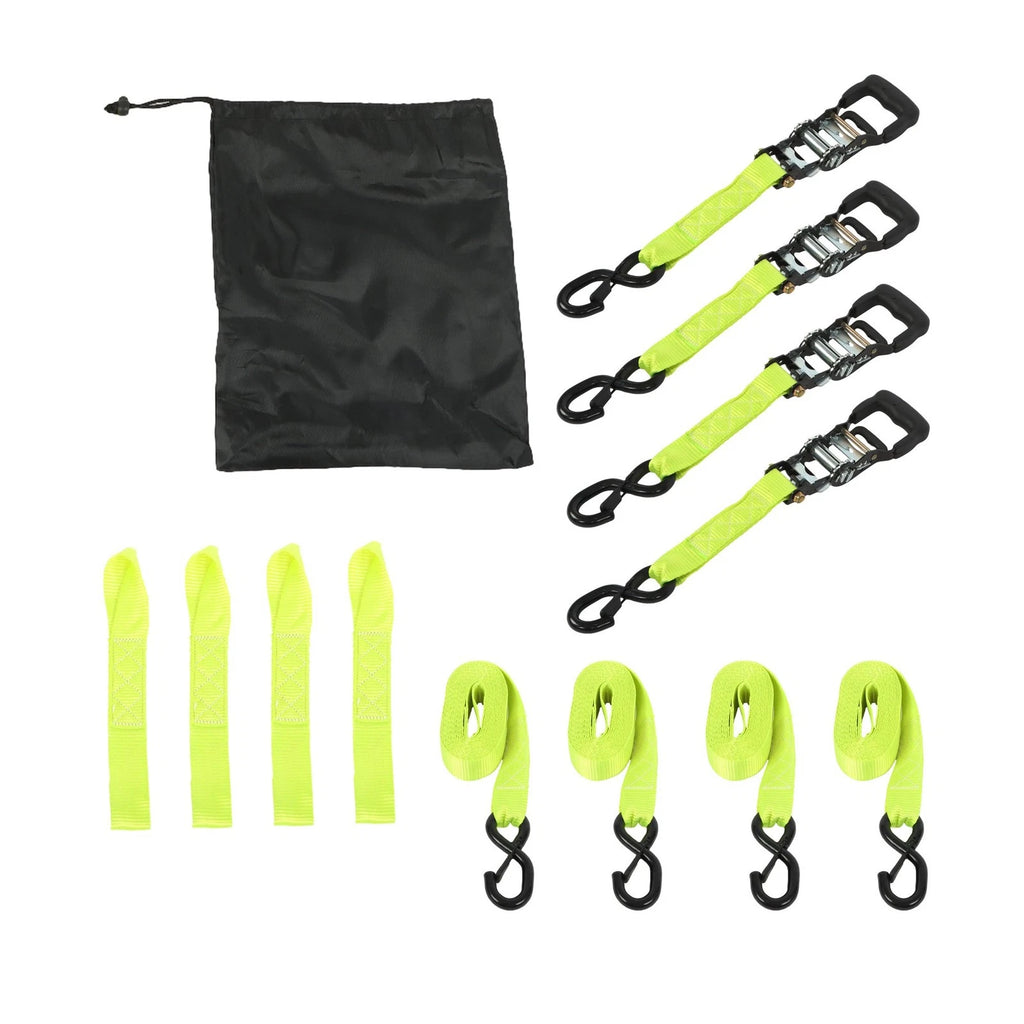 Set of 4 Ratchet Straps for Heavy-Duty Use (5208 lbs, 1.6in x 15ft)