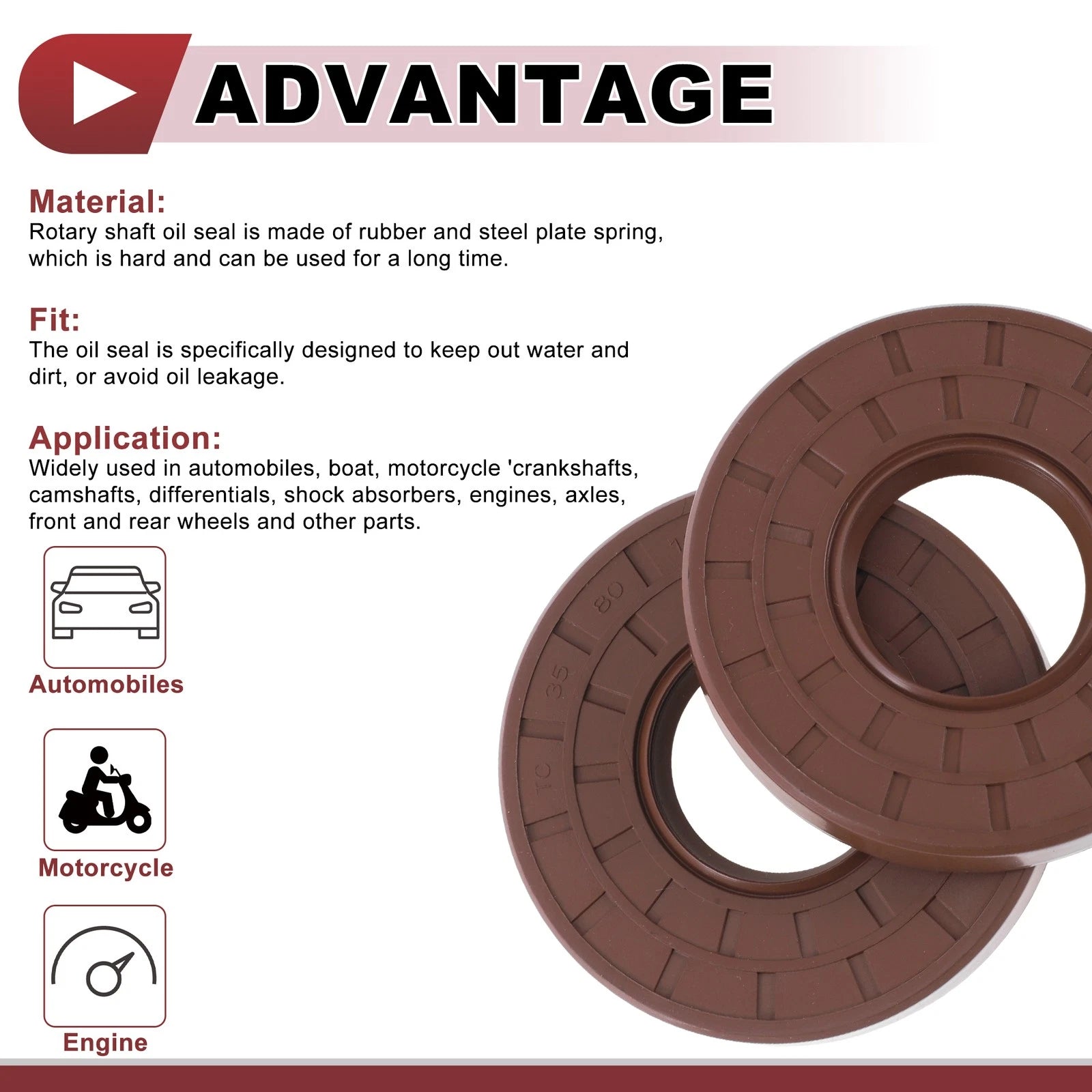 2X Oil Seal Rotary Shaft Seal FKM Rubber 35x80x12mm for Various Models