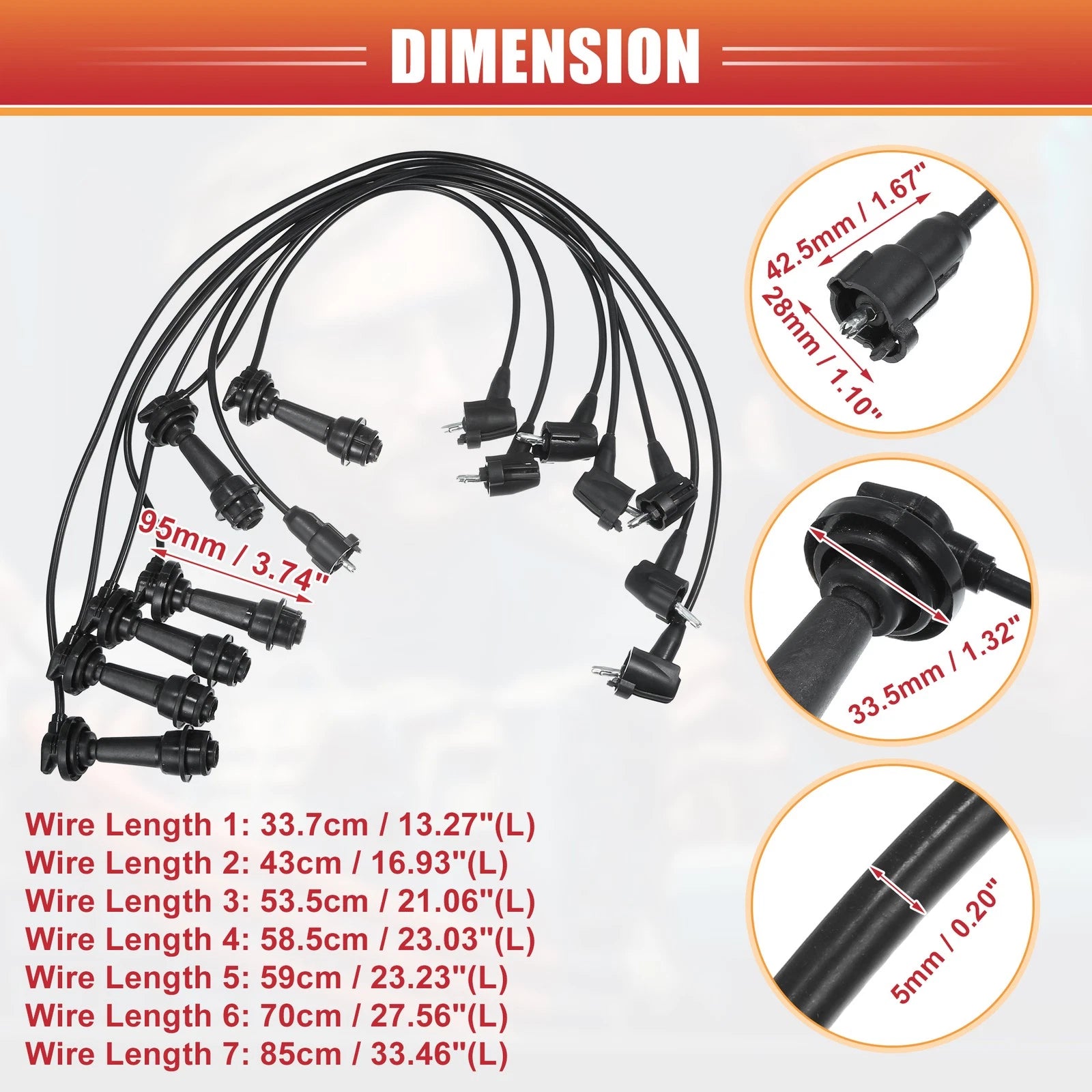 7pcs Spark Plug Wire Ignition Coil Cable No. 9091921563 for Toyota Supra (1993–1996)