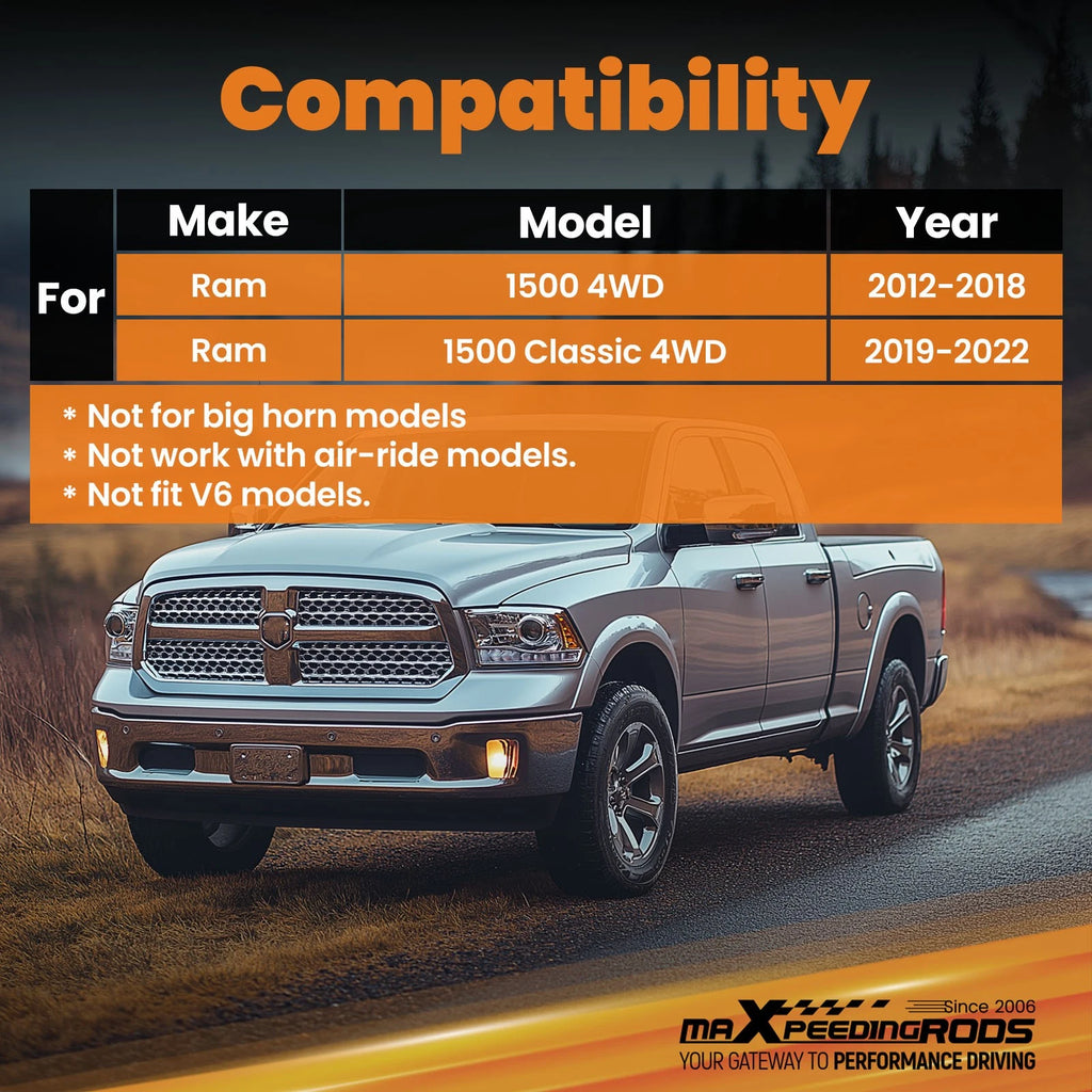 Front 2" Lifted Struts for Dodge Ram 1500 4WD (2012–2018, Classic 2019–2022)