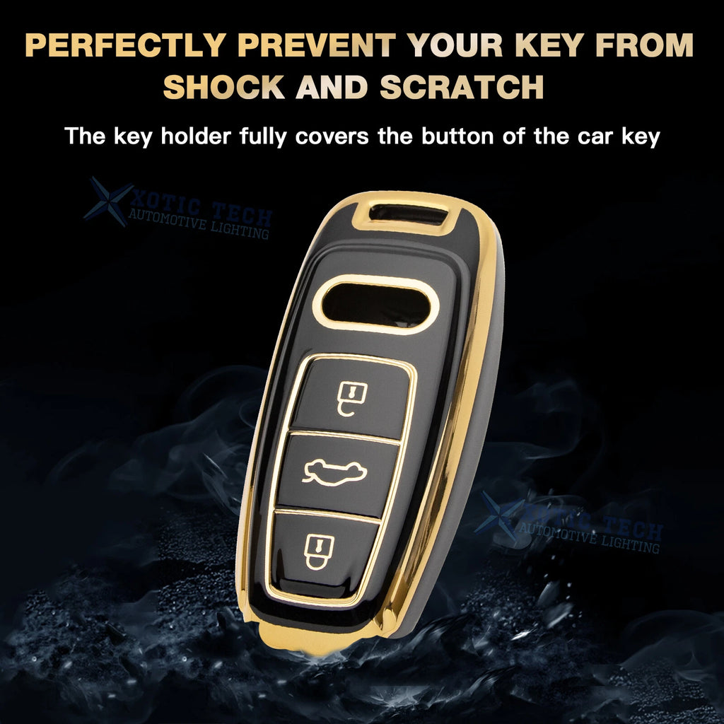 Black Full Cover Key Fob Case with Keychain for Audi (2020-2025)