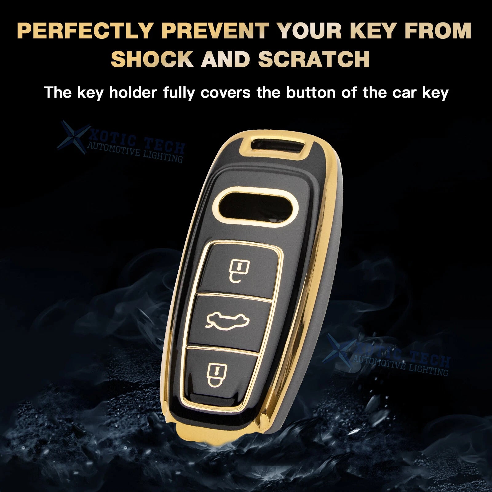Black Full Cover Key Fob Case with Keychain for Audi (2020-2025)