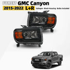 Set of 2 Halogen Headlights for GMC Canyon (2015–2022) Black Conversion W/Bulbs