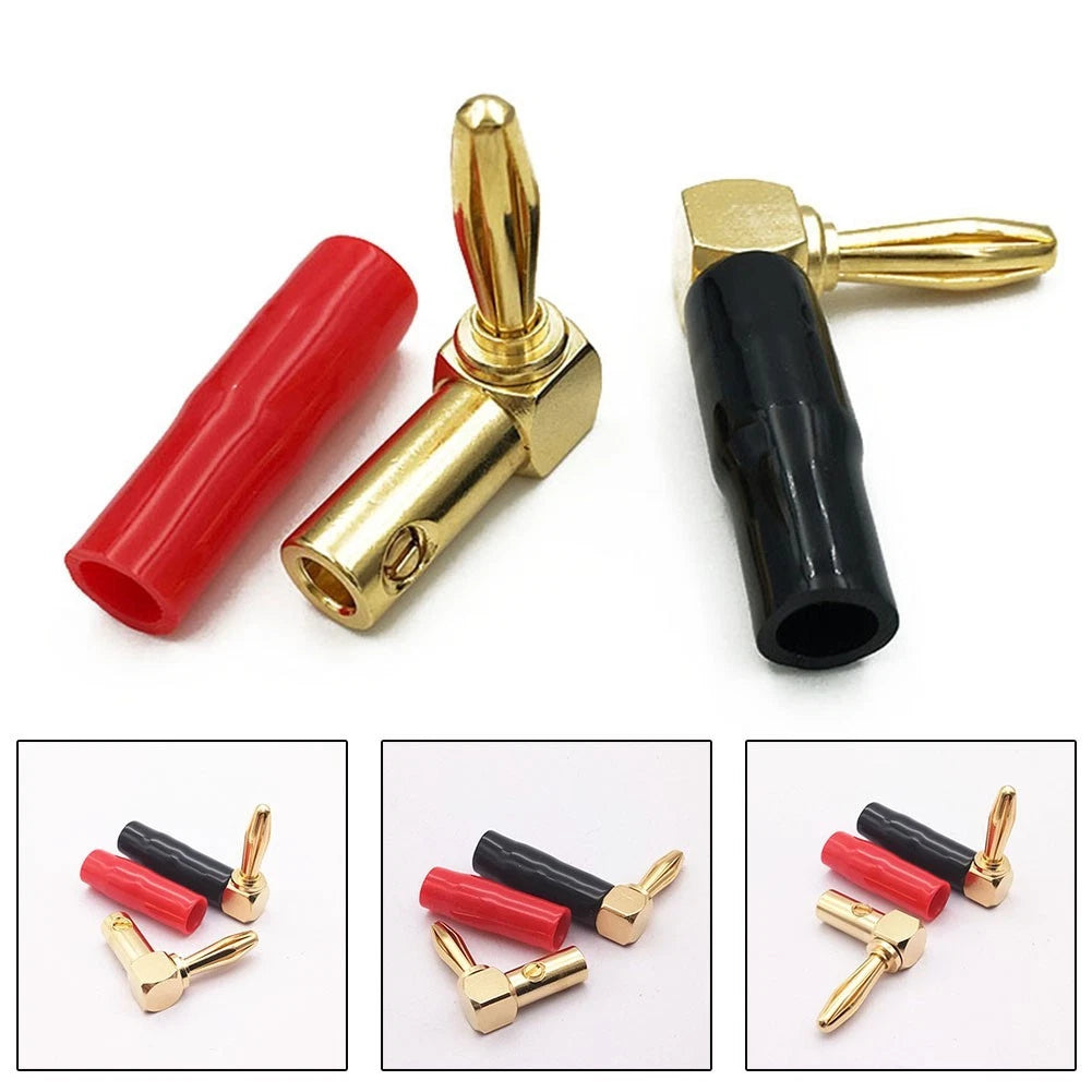 Set of 2 90 Degree L Type Banana Connectors 4mm for Speaker Wiring