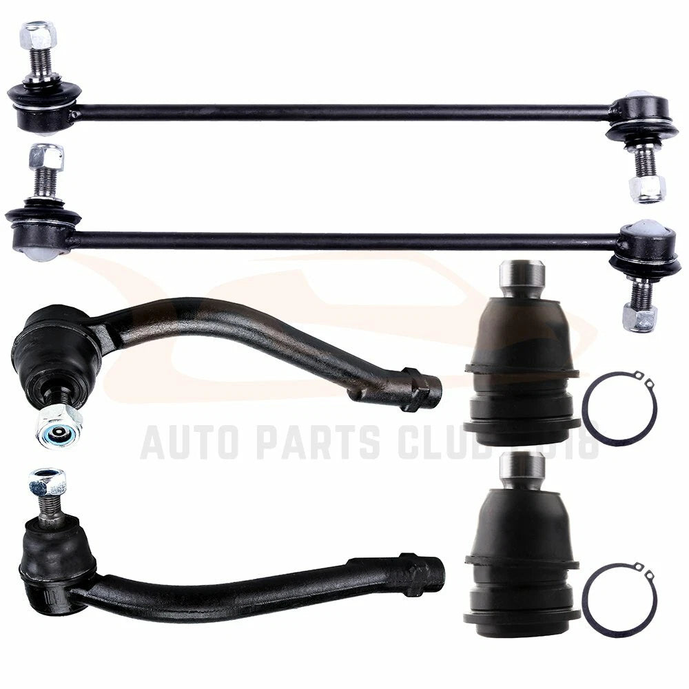 Set of 6 Front Suspension Ball Joints Tie Rods for Hyundai Santa Fe (2001–2012)