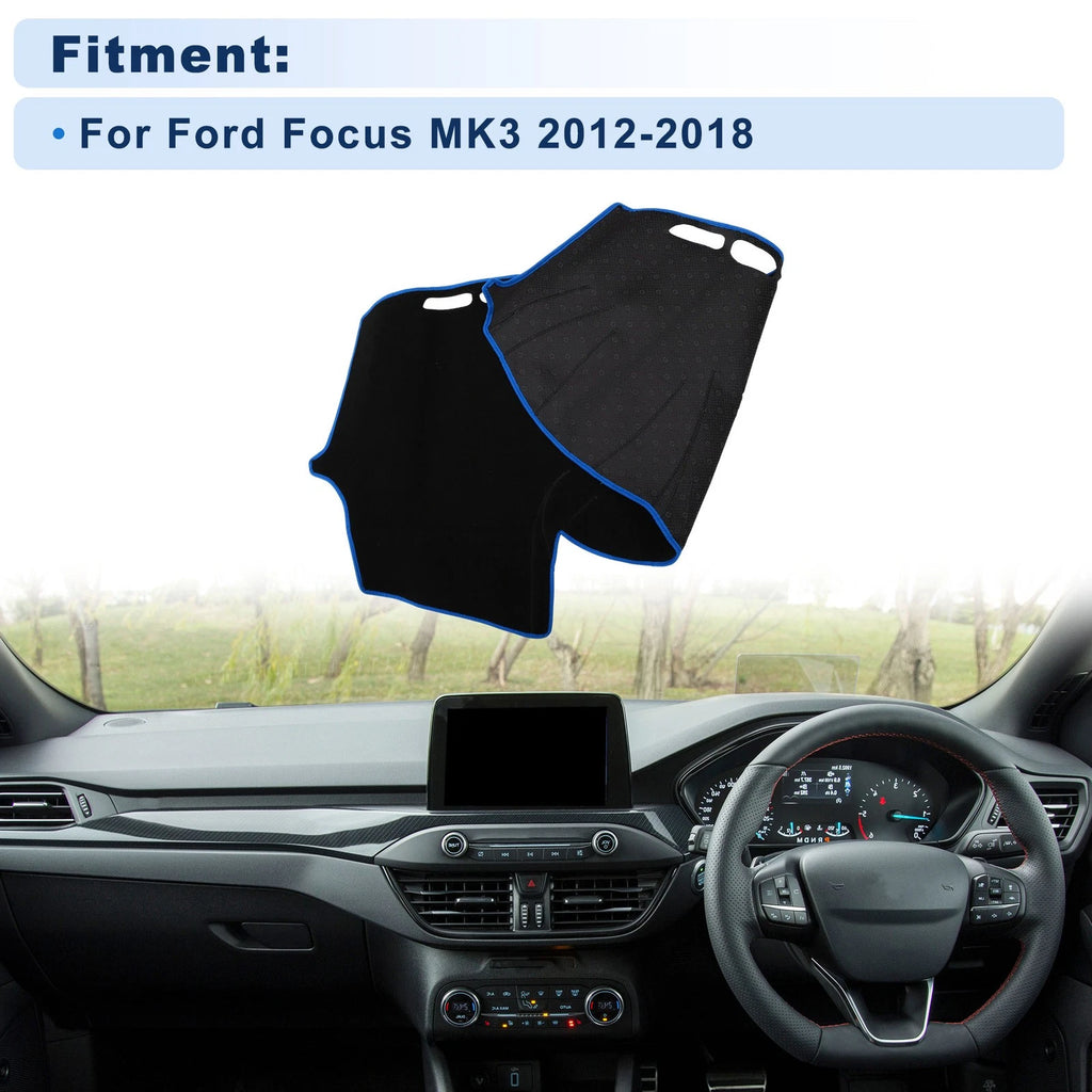 Dash Cover for Ford Focus MK3 (2012–2018) Polyester Black with Blue Edge