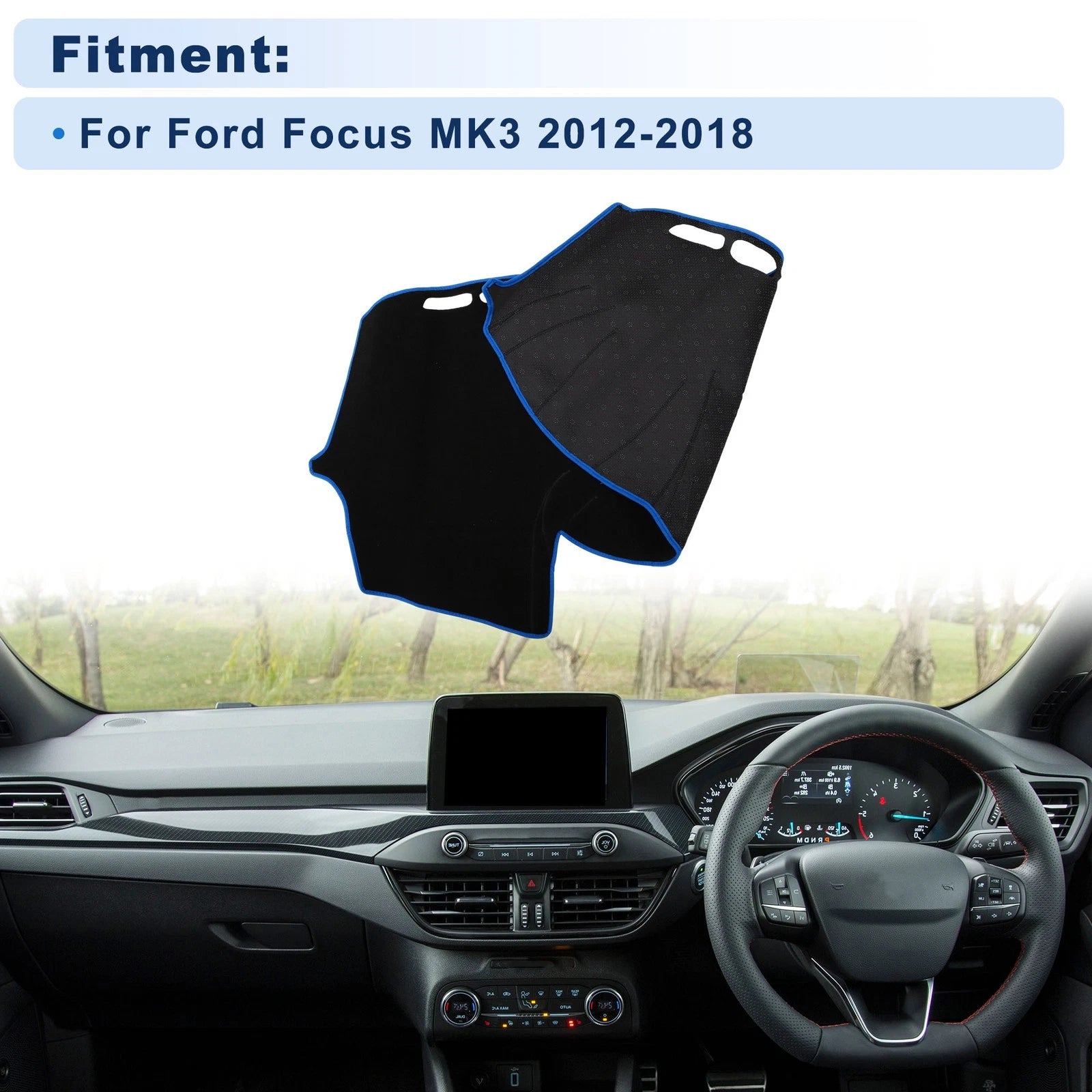 Dash Cover for Ford Focus MK3 (2012–2018) Polyester Black with Blue Edge