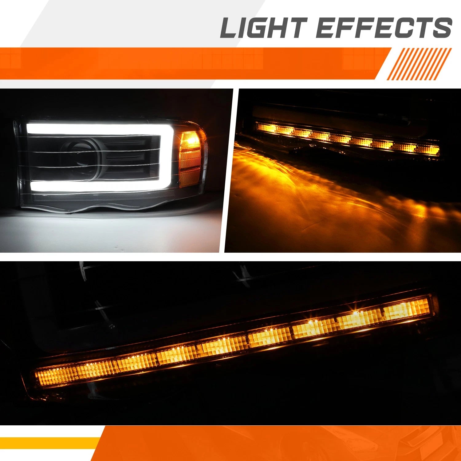 LED DRL Bar Projector Headlights for Dodge Ram 1500-3500 (2002–2005)