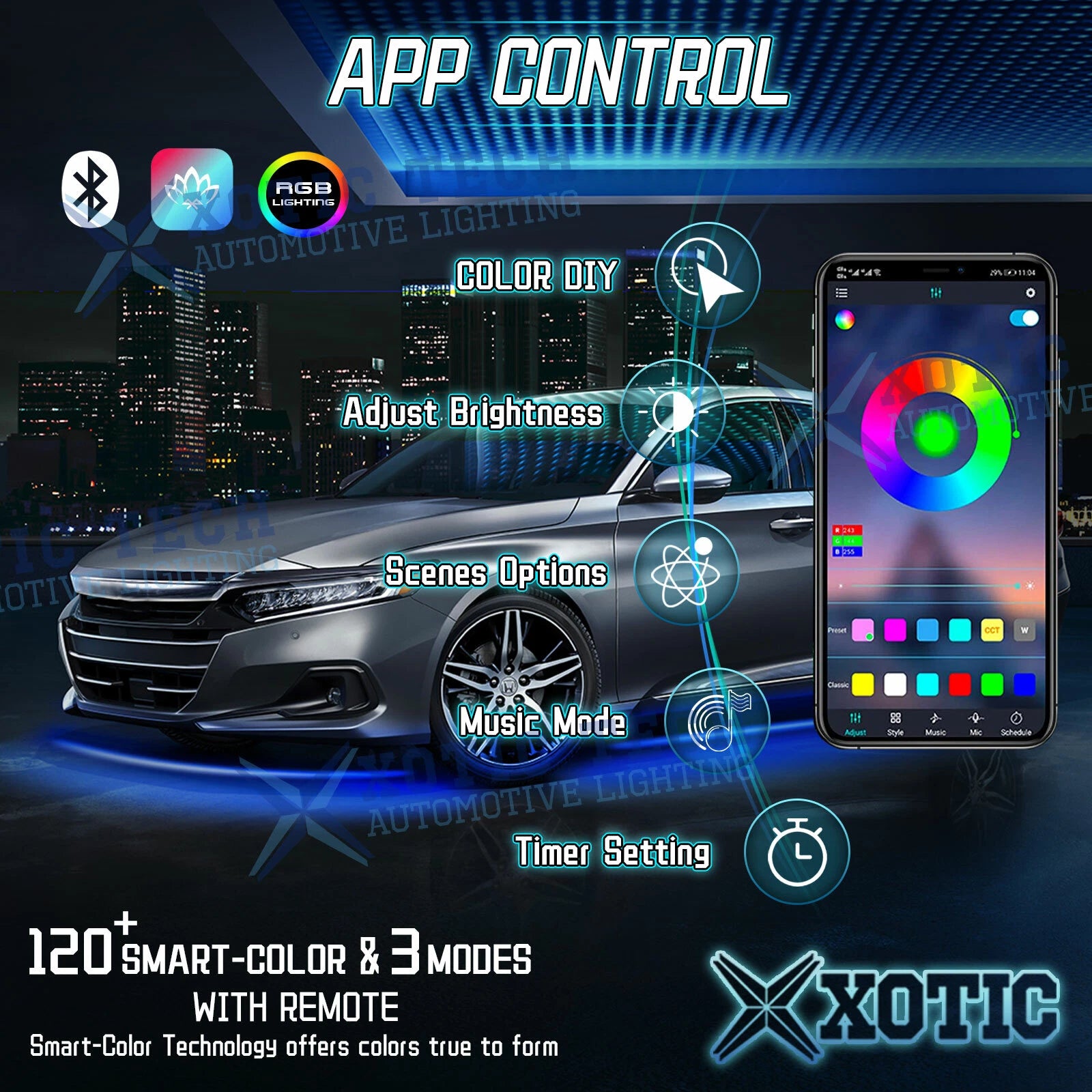 Music Bluetooth APP Control Strip RGB LED Car Underglow Light for Lexus (25-37") (2022-2024)
