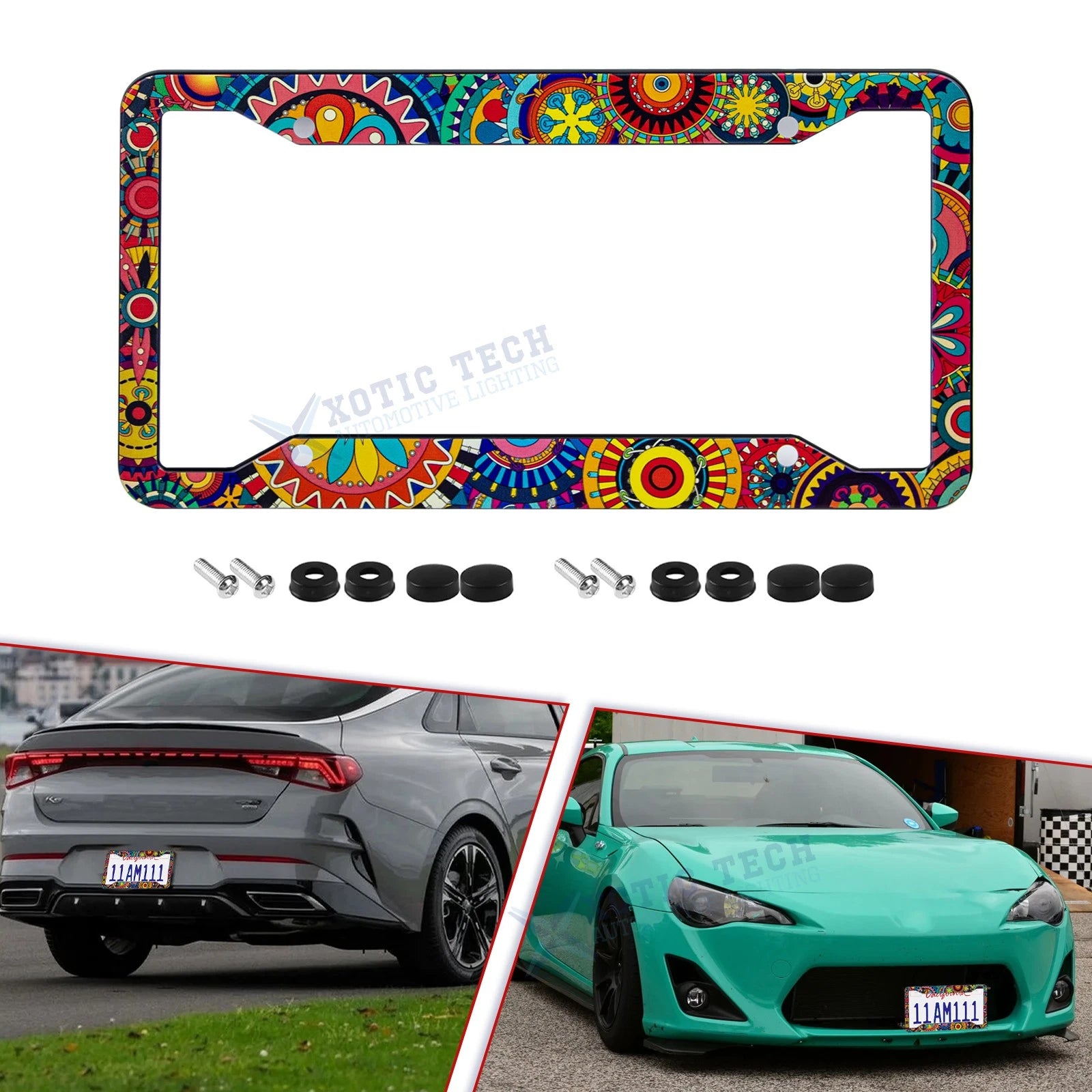 Tribal Print Universal License Plate Frame for Stainless Steel (Rust Proof)