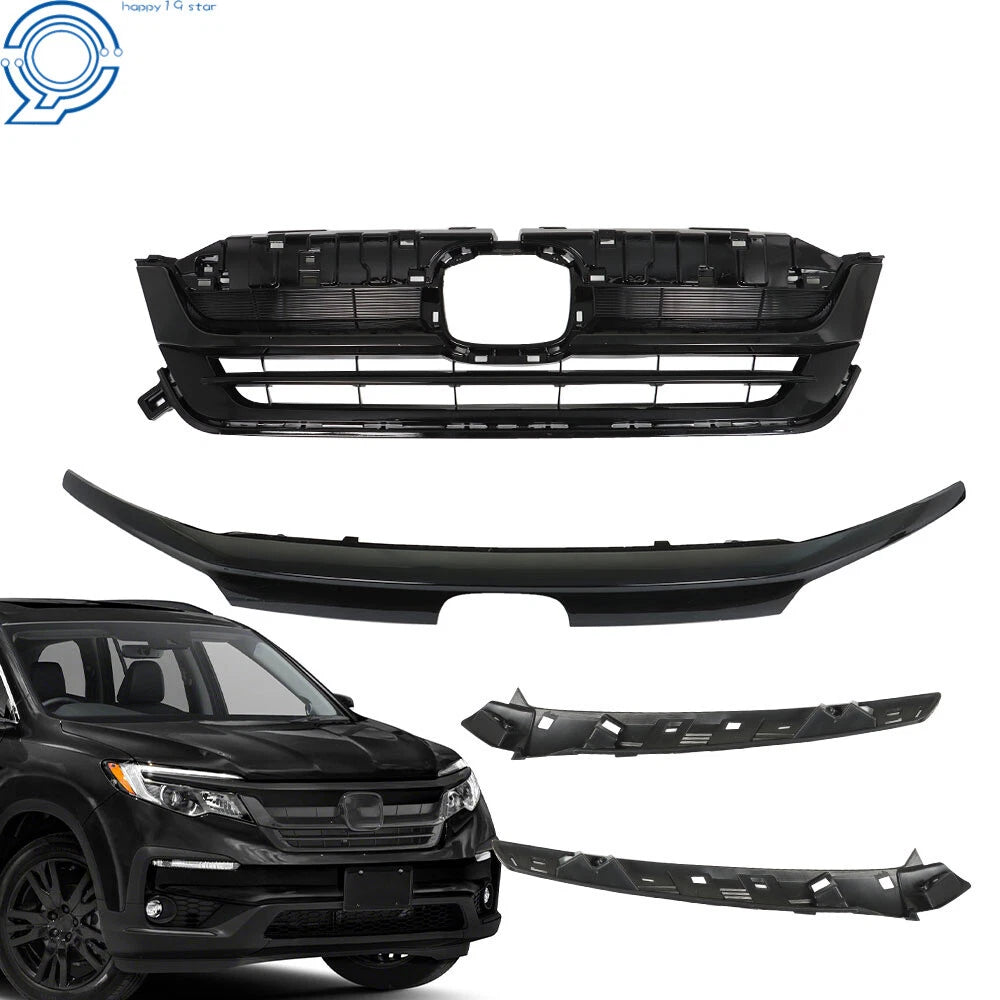 Front Upper Grille for Honda Pilot (2019–2021) Glossy Black with Trim