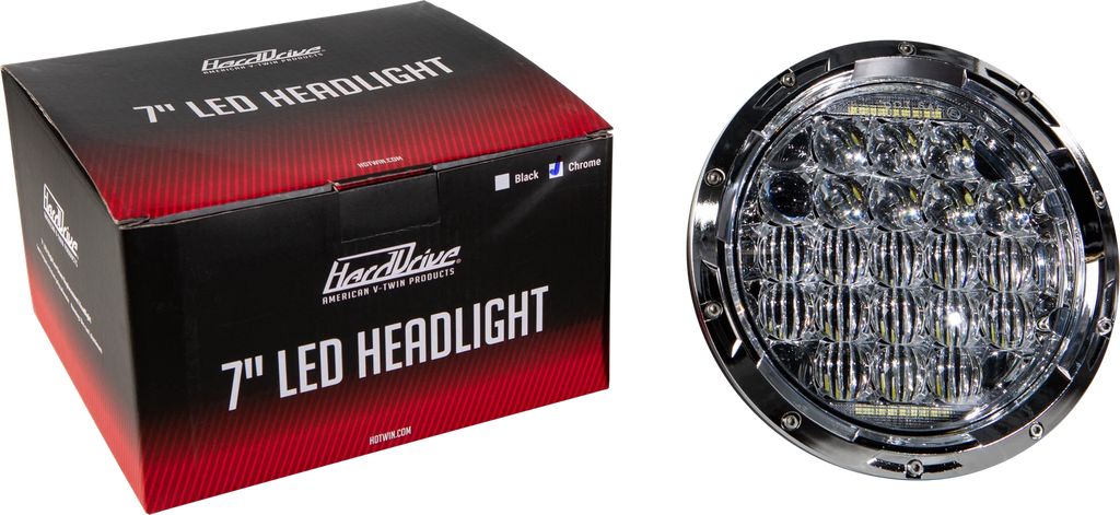 7-inch LED Headlight 90W Chrome for V-Twin Motorcycles (3500/2400)