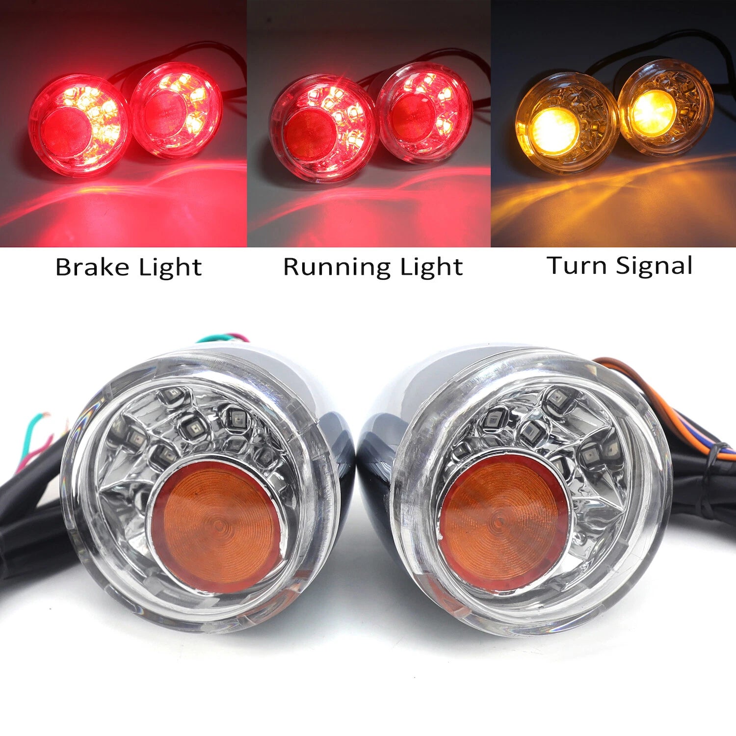 Clear LED Running Brake Turn Signal Indicator Light for Harley XL 883 1200 (1992–2017)