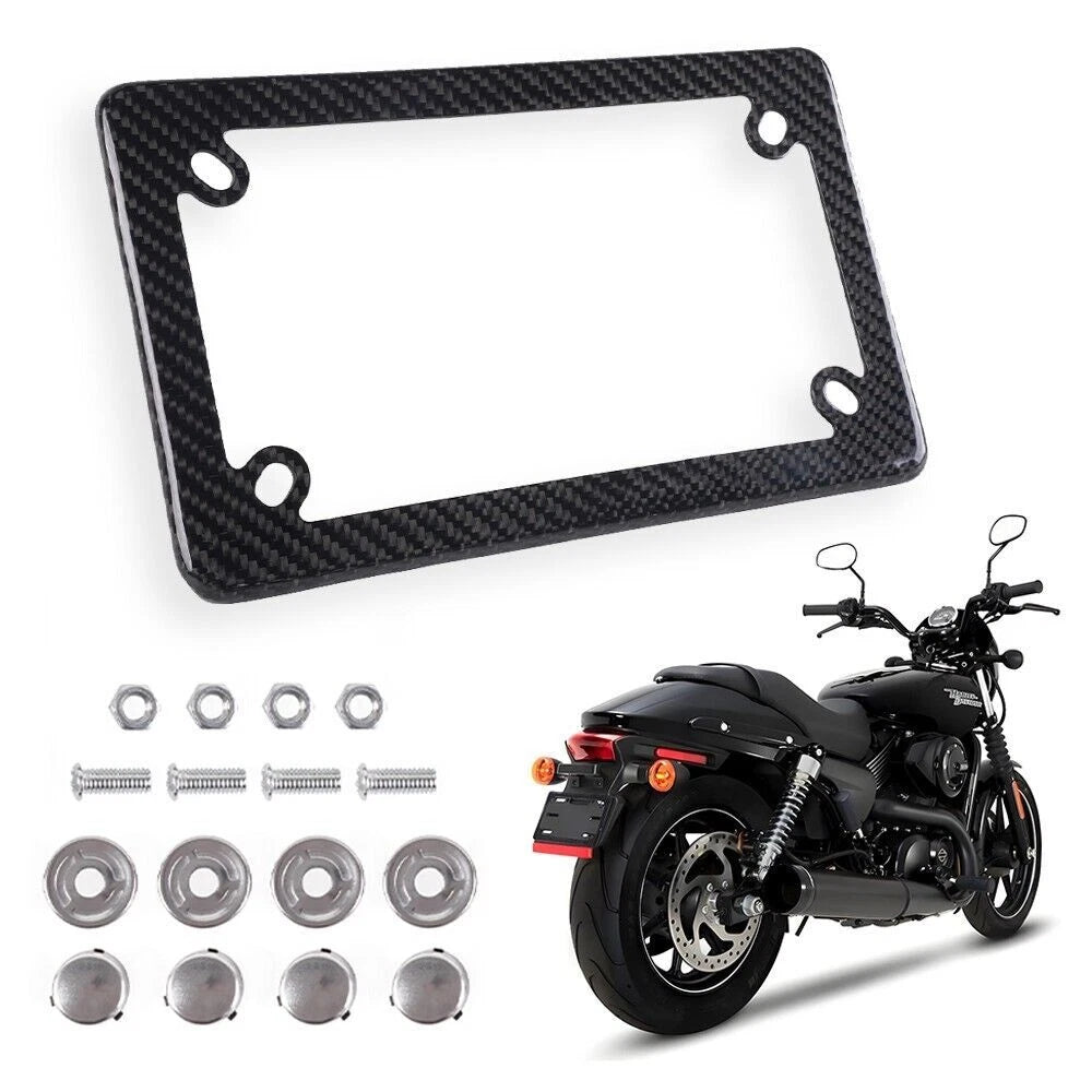 Carbon Fiber Motorcycle License Plate Frame Holder with Caps
