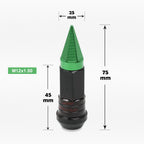 20Pc M12X1.5 Green JDM Cone Wheel Lug Nuts with Spline Lock & Spiked Cap