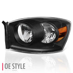 Left Side Headlight Lamp for Dodge Ram 1500 2500 3500 (2006) Black Housing