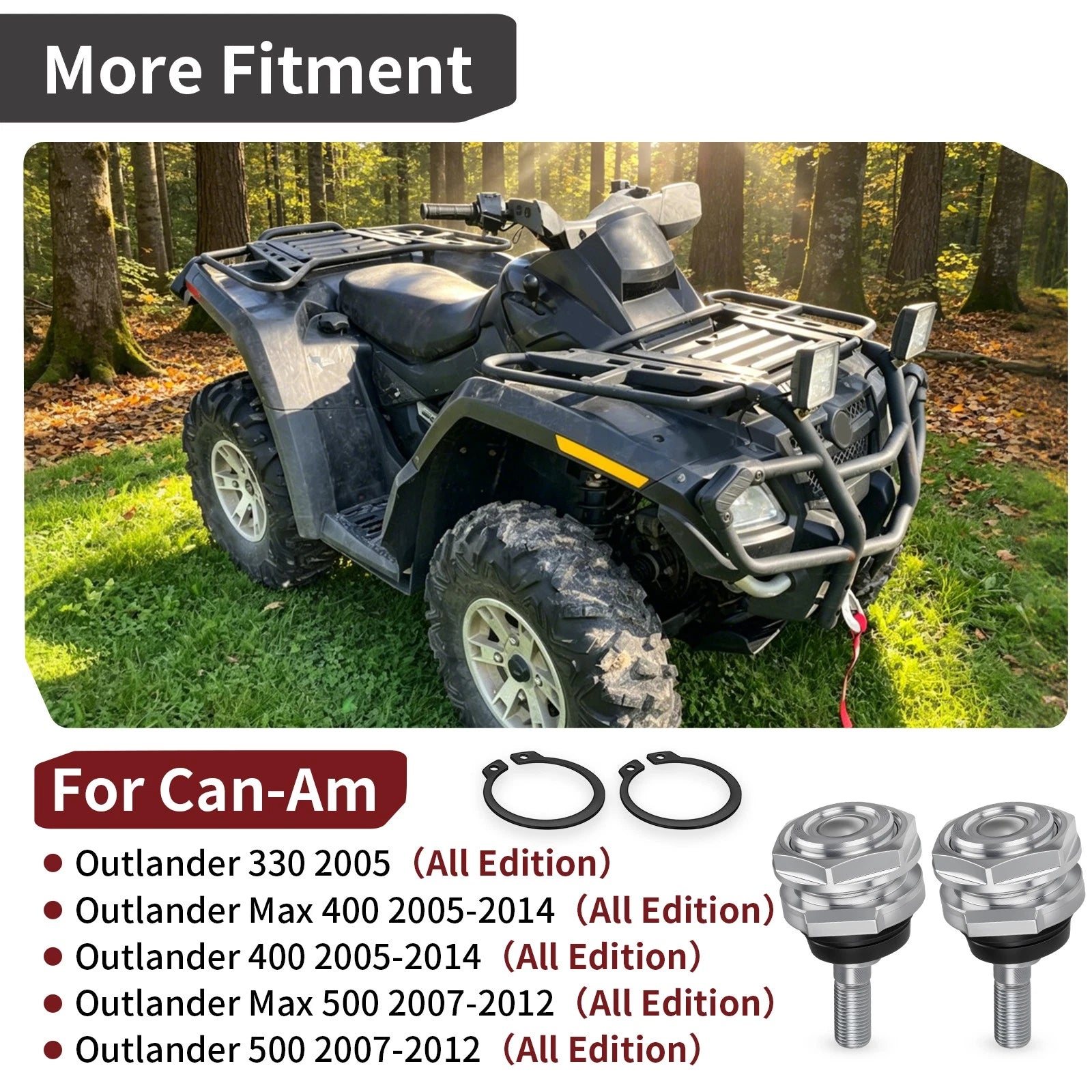 2X Front Suspension Upper Ball Joint & Nut Circlip for Can-Am Outlander 330 (2005)