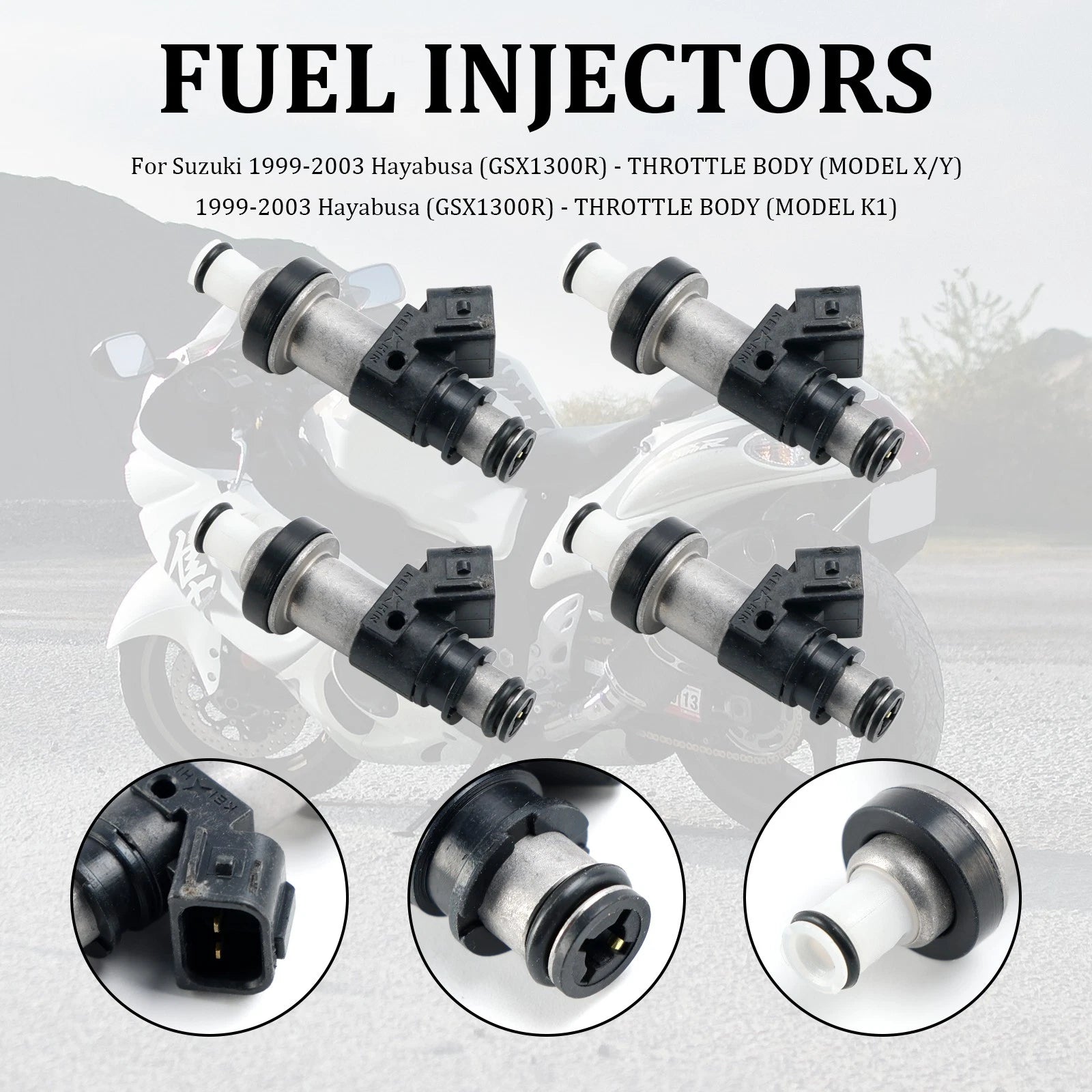 Set of 4 Fuel Injectors for Suzuki GSX-R750 GSX-R600 GSX1300R (2000–2023)