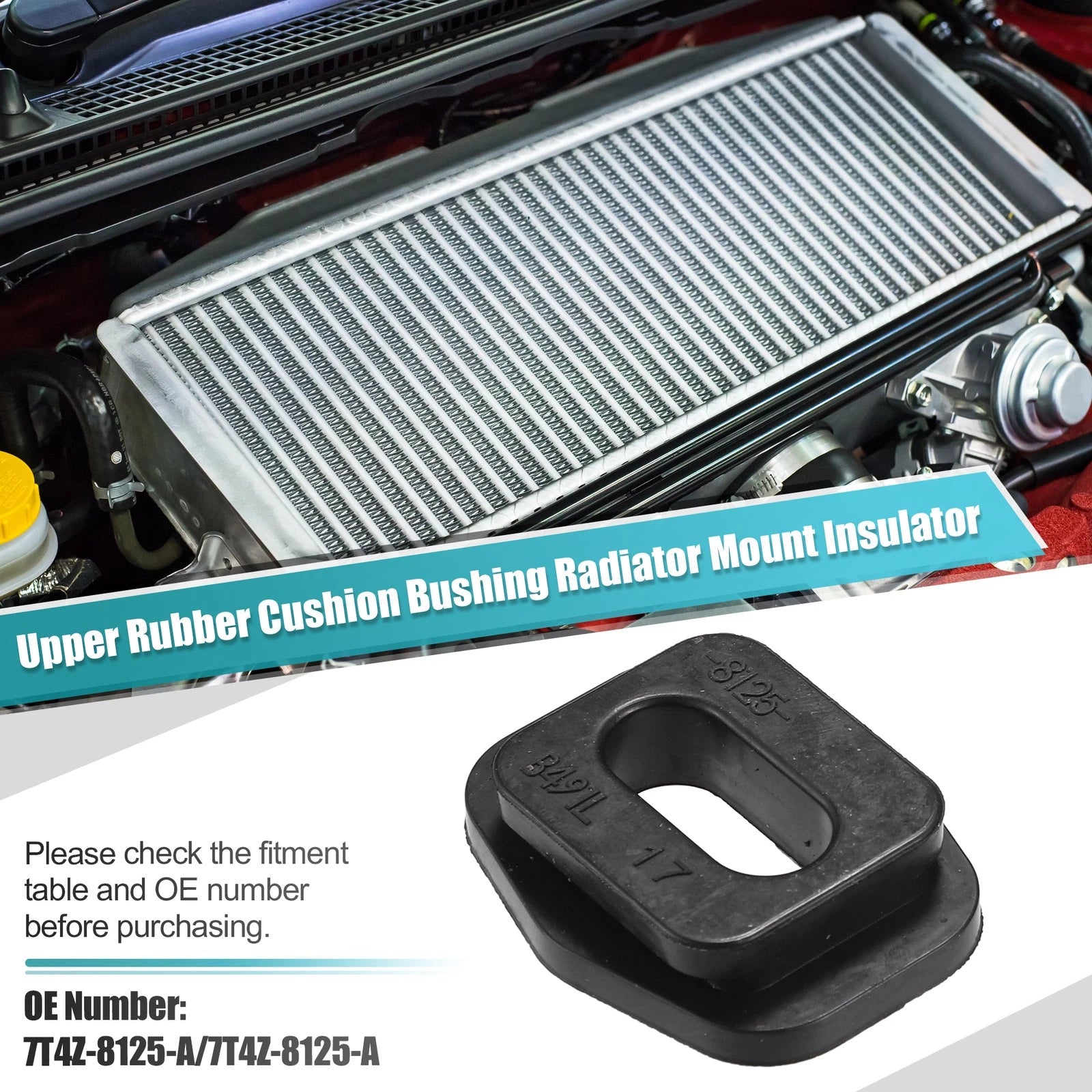 2X Upper Rubber Radiator Mount for Ford Edge (2007–2014) No.7T4Z-8125-A Black