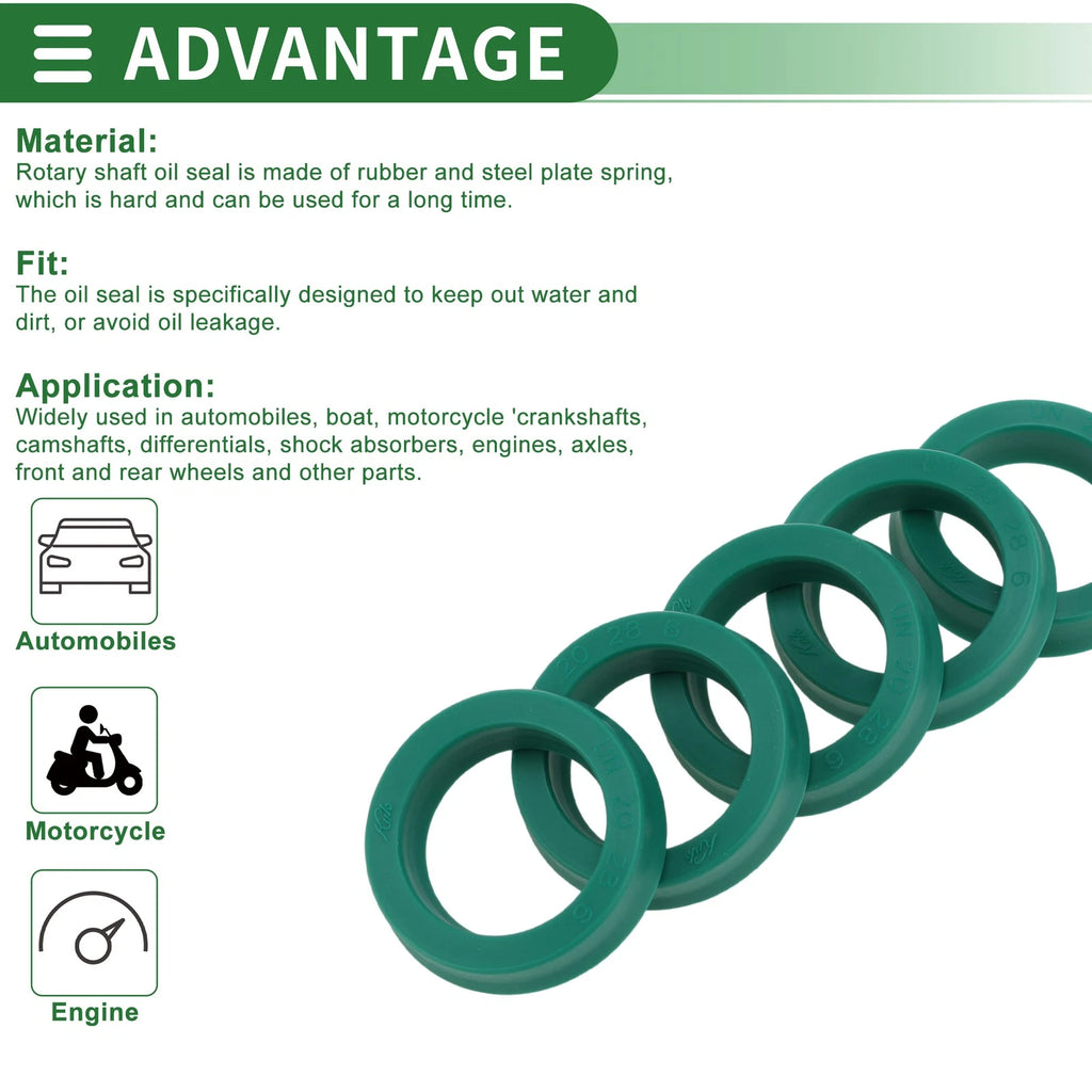 Set of 5 Oil Seal Rotary Shaft Seal 20x28x6mm High Pressure Green