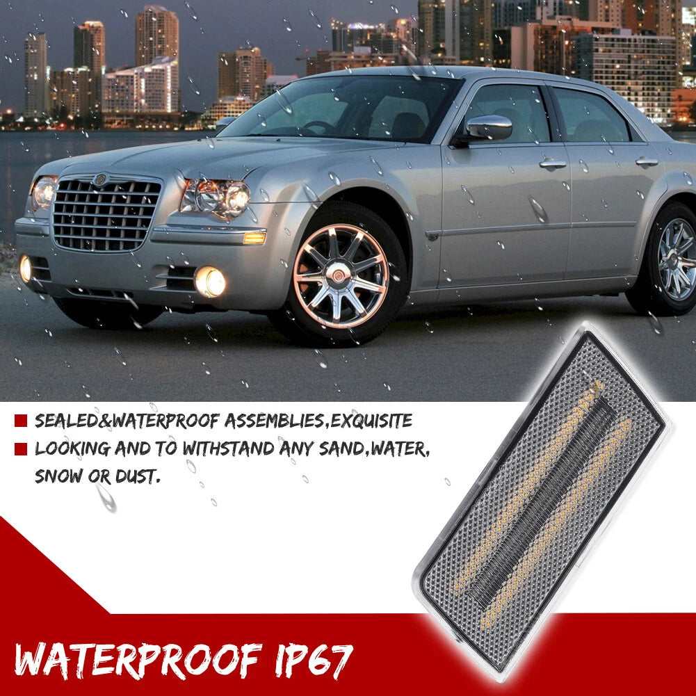 2X Clear Lens Amber LED Front Side Marker Lights for Chrysler 300 (2005–2010)