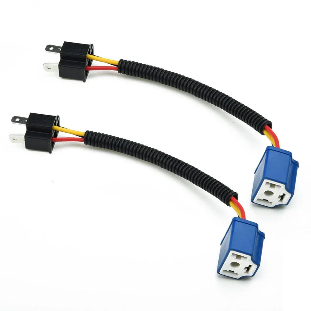 2x H4 9003 Ceramic Headlight Bulb-Socket-Plug Adapter Connector Wiring Harness