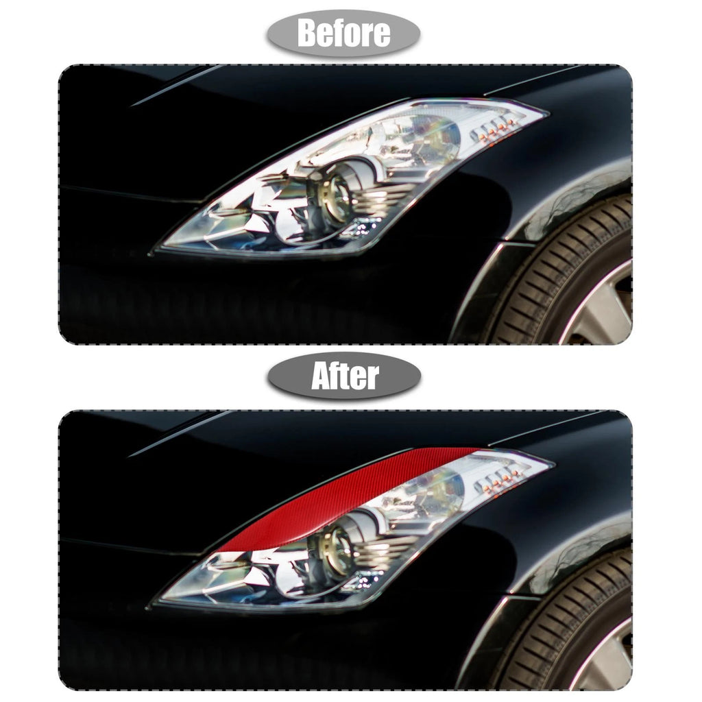 1 Pair Headlight Eyebrows Stickers for Nissan 350Z (2003–2009) Carbon Fiber Red 782685582513