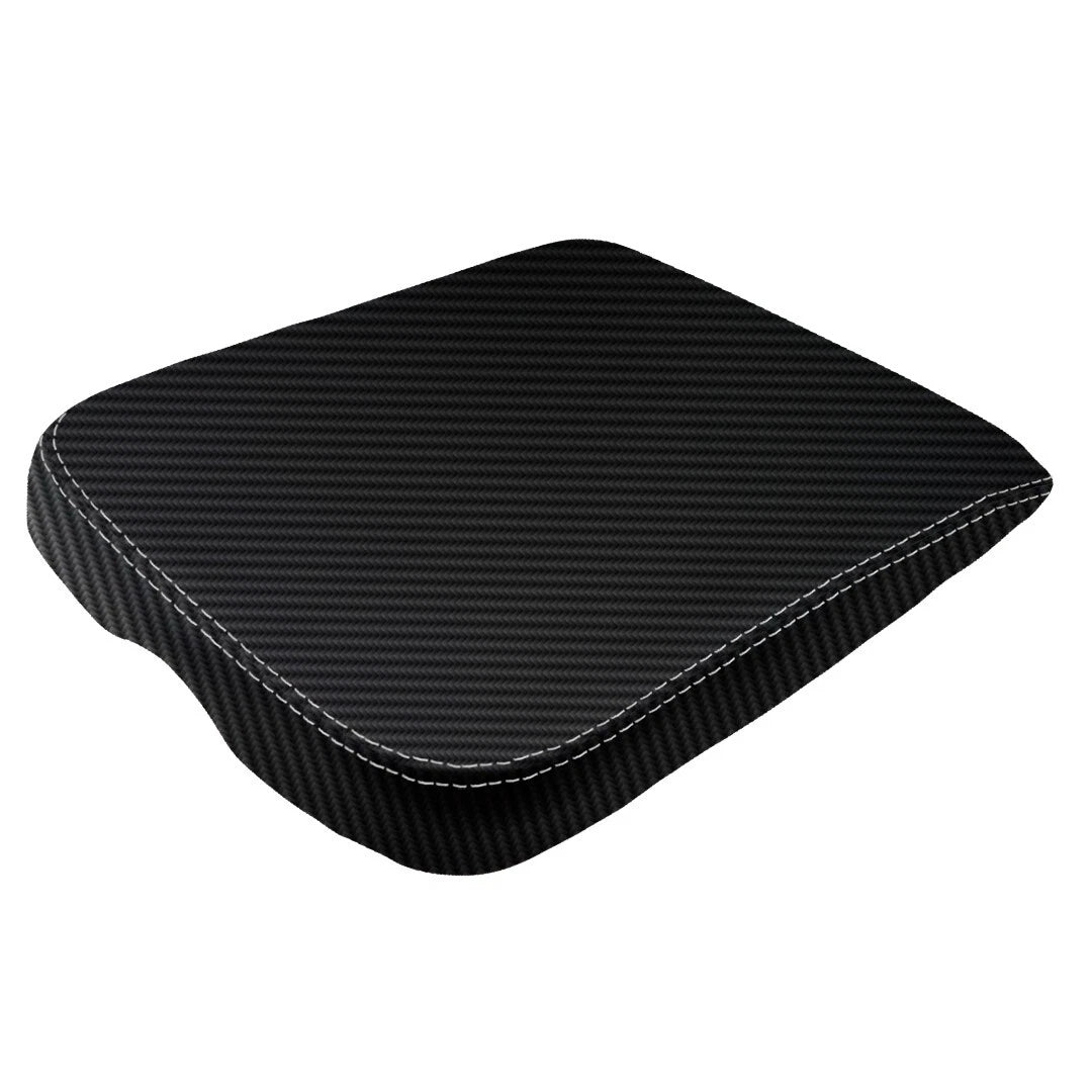 Console Armrest Cover for Dodge Ram (2002–2008) PVC Carbon Fiber White Stitch