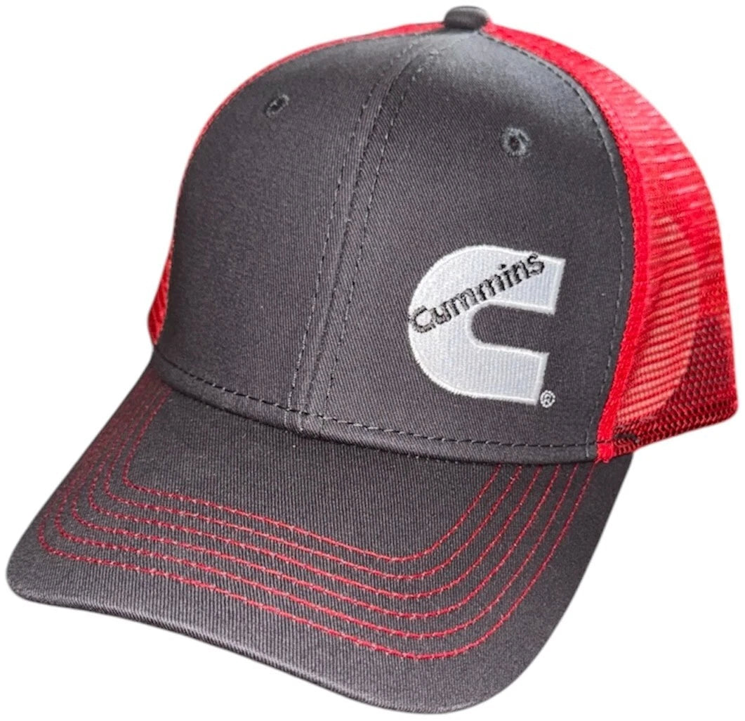 Embroidered Trucker Hat for Cummins Diesel Engines (Charcoal & Red)