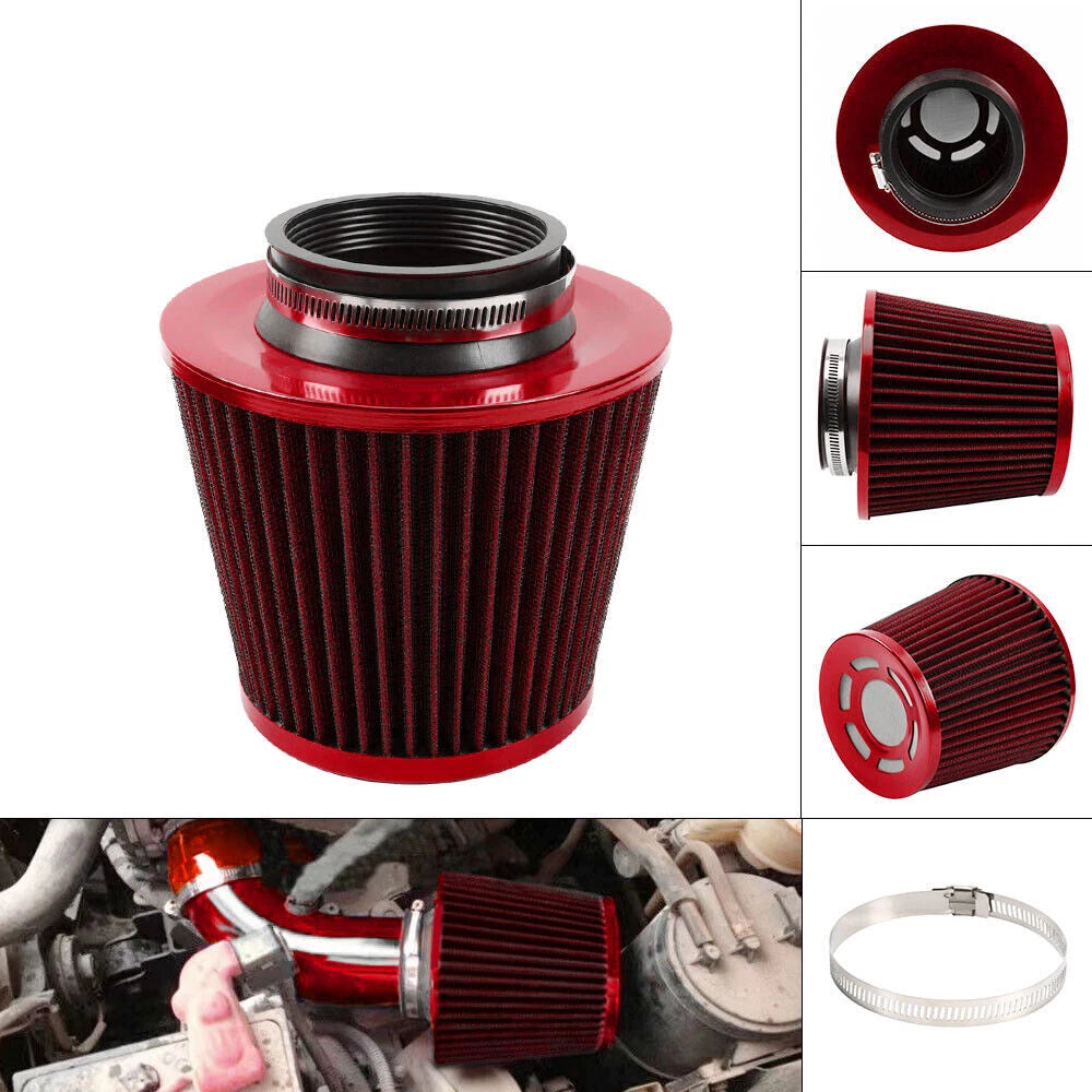 3" 76mm High Flow Inlet Cold Air Intake Cone Replacement Filter Red