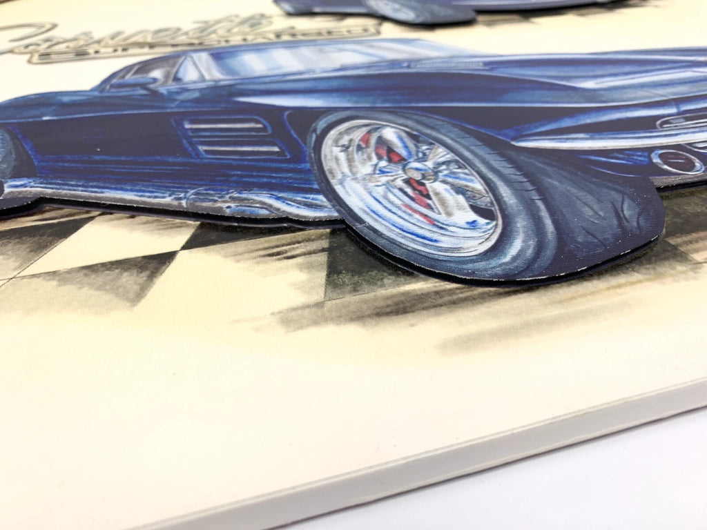 Custom Wood Sign with Blue 1963 Chevy C2 Supercharged Corvette Emblem 20x16