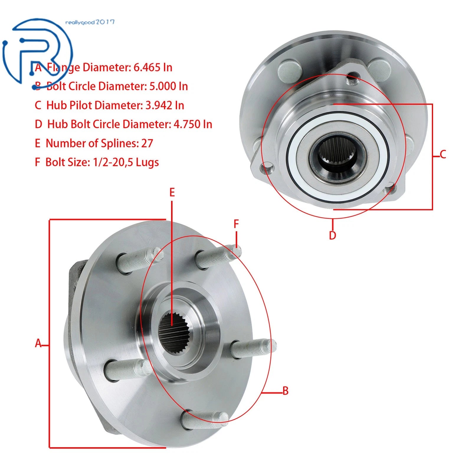 2X Front Wheel Hub Bearing Assy 5 Lugs for Jeep Grand Cherokee (1999–2004)
