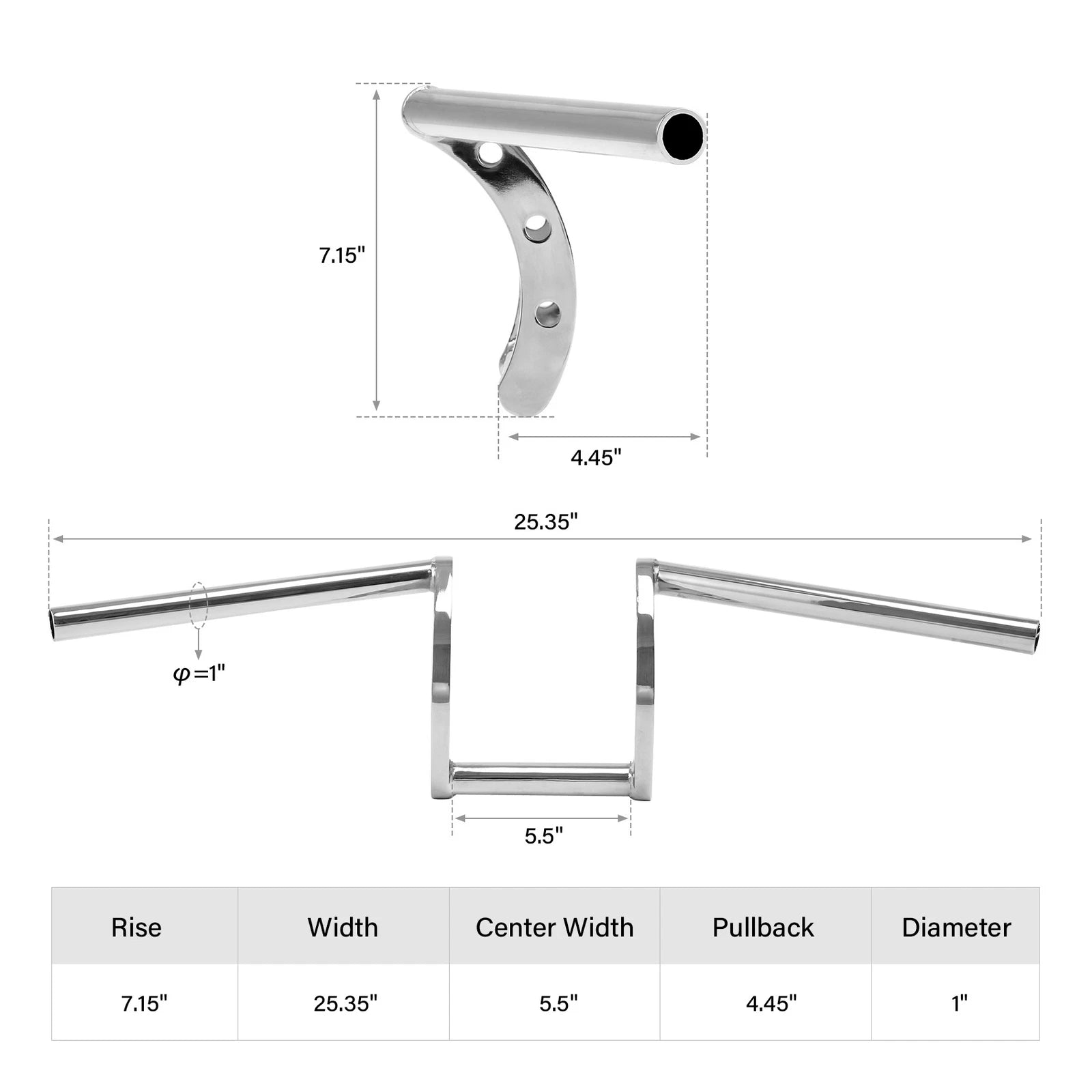 1" Z Bars for Honda Yamaha Suzuki Bobber Chopper (Universal, Chrome)