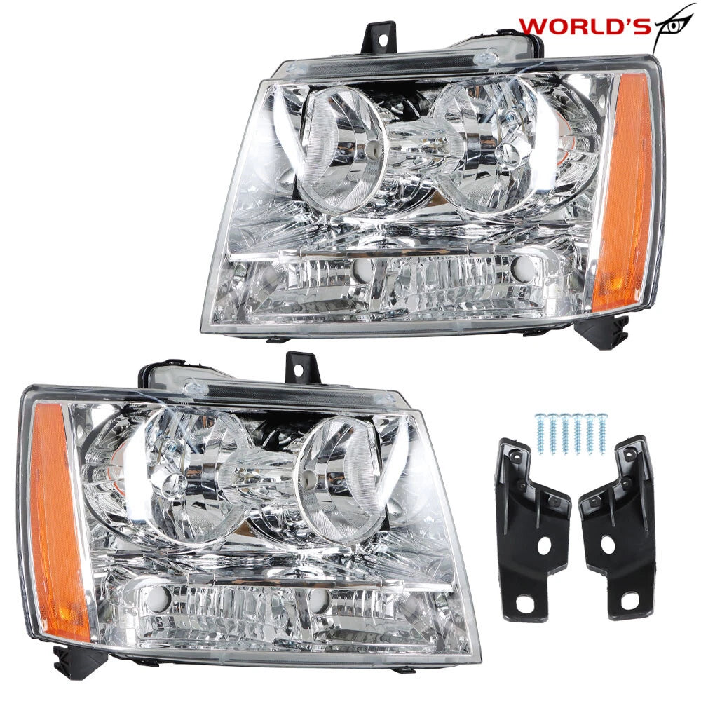 Set of 2 Headlights for Avalanche/Suburban/Tahoe (2007–2014) Chrome Amber