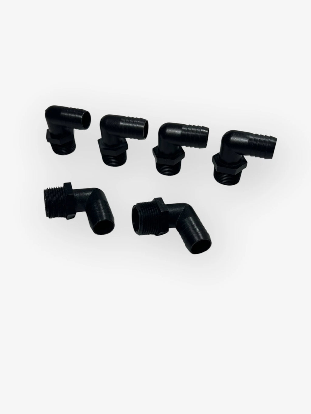Set of 6 Thogus 62090 3/4in NPT x 3/4in HB 90 Elbow HDPE Black