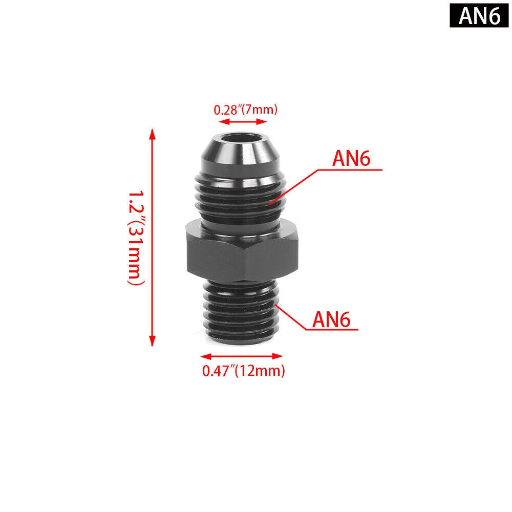Set of 4 AN Male Flare to Metric Straight Fitting Adapters - Black