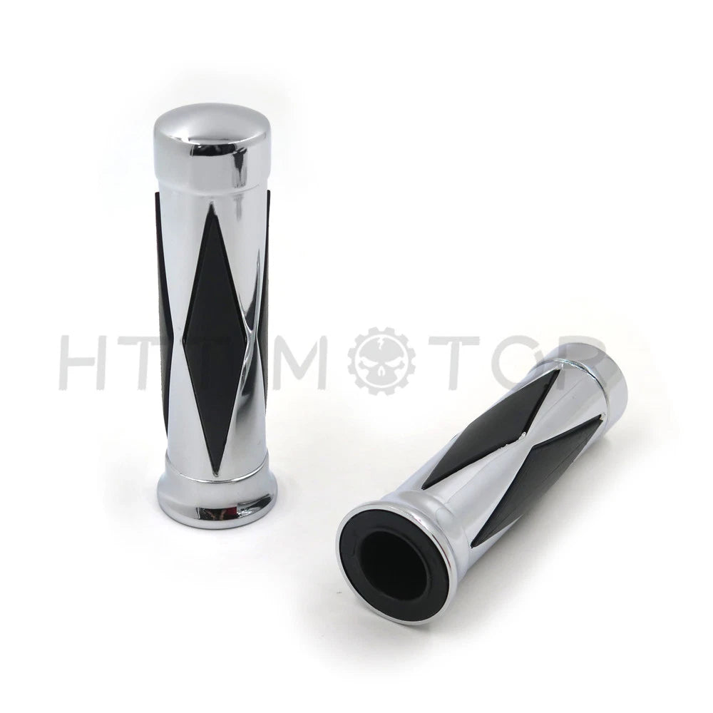 1" Chrome Diamond Style Handlebar Grips for Harley Softail Street Bob
