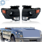 Set of 2 Black Projector Headlights for Ford F150 (2013–2014)