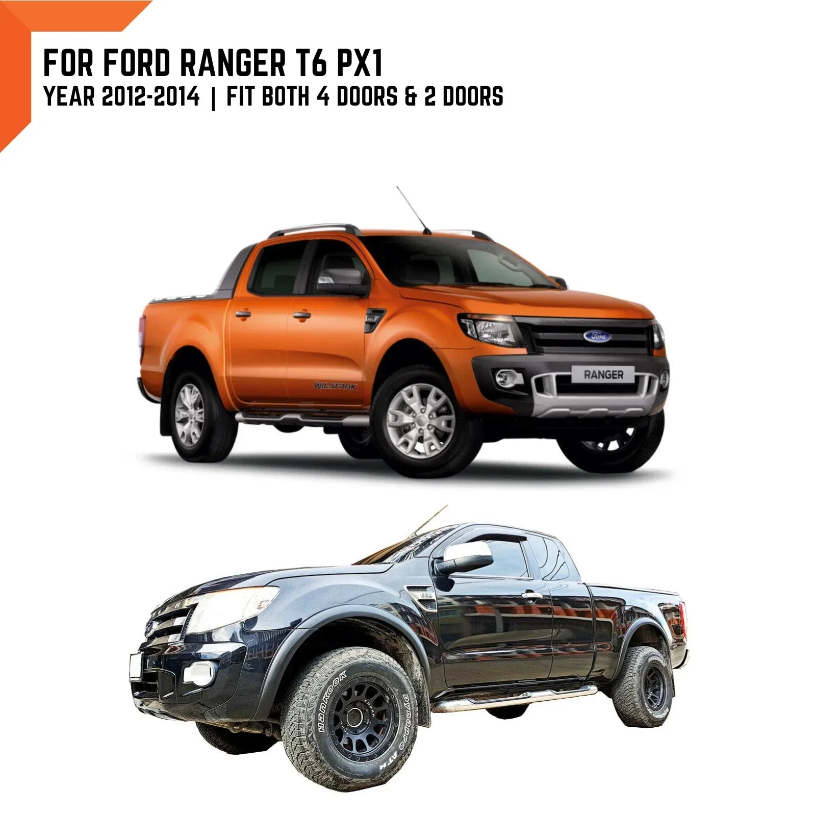 3" Grey Wildtrak Slim Fender Flares for Ford Ranger T6 PX (2012-2014)